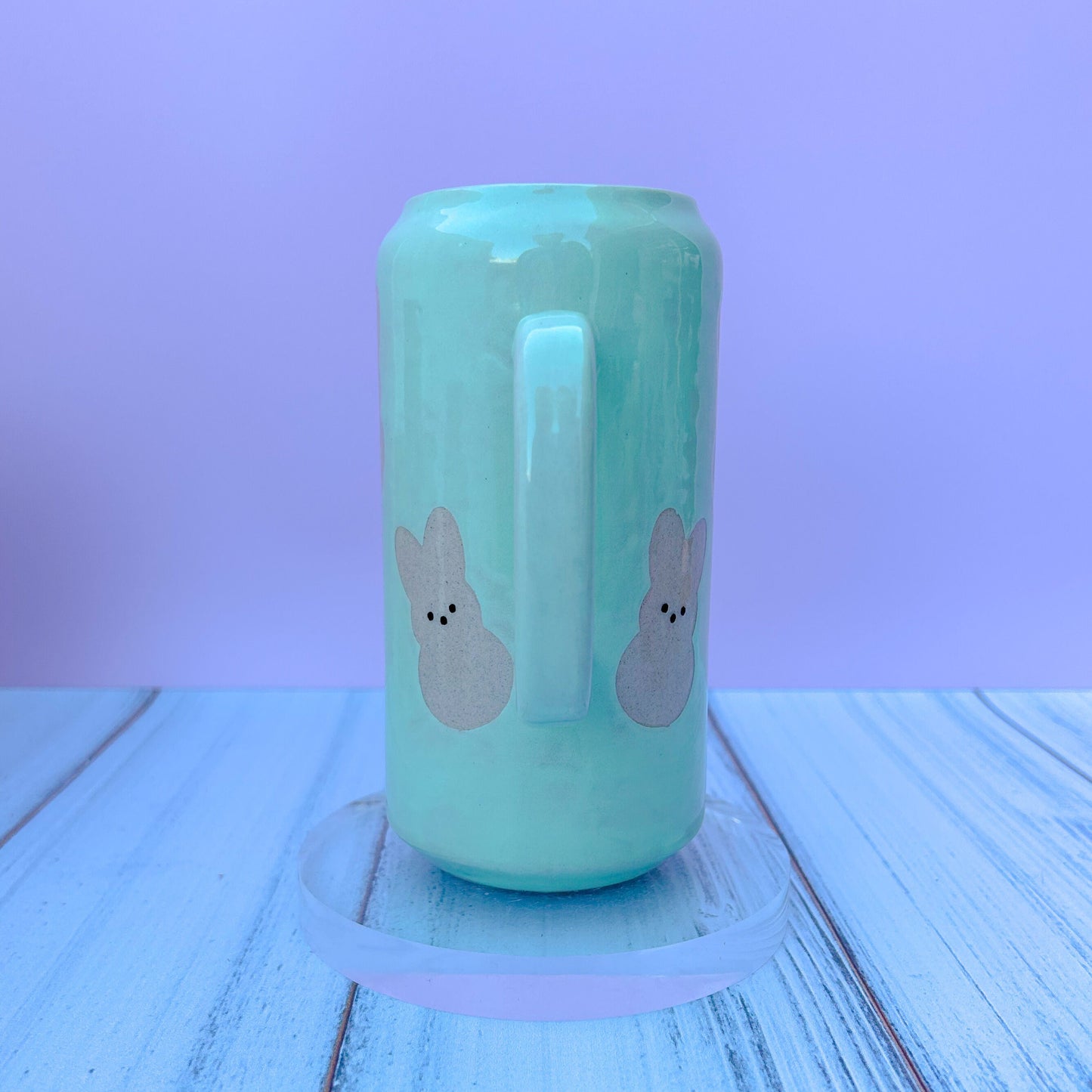 Aqua Bunny Spring Ceramic Tumbler Mug, Spring Gift For Her, Retro Spring Mug, Easter Gift for Her, Cute Bunny Mug Handmade, Cute Easter Mugs