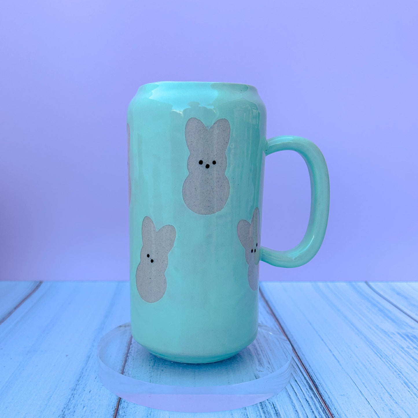 Aqua Bunny Spring Ceramic Tumbler Mug, Spring Gift For Her, Retro Spring Mug, Easter Gift for Her, Cute Bunny Mug Handmade, Cute Easter Mugs