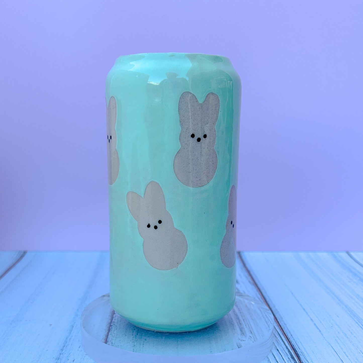 Aqua Bunny Spring Ceramic Tumbler Mug, Spring Gift For Her, Retro Spring Mug, Easter Gift for Her, Cute Bunny Mug Handmade, Cute Easter Mugs
