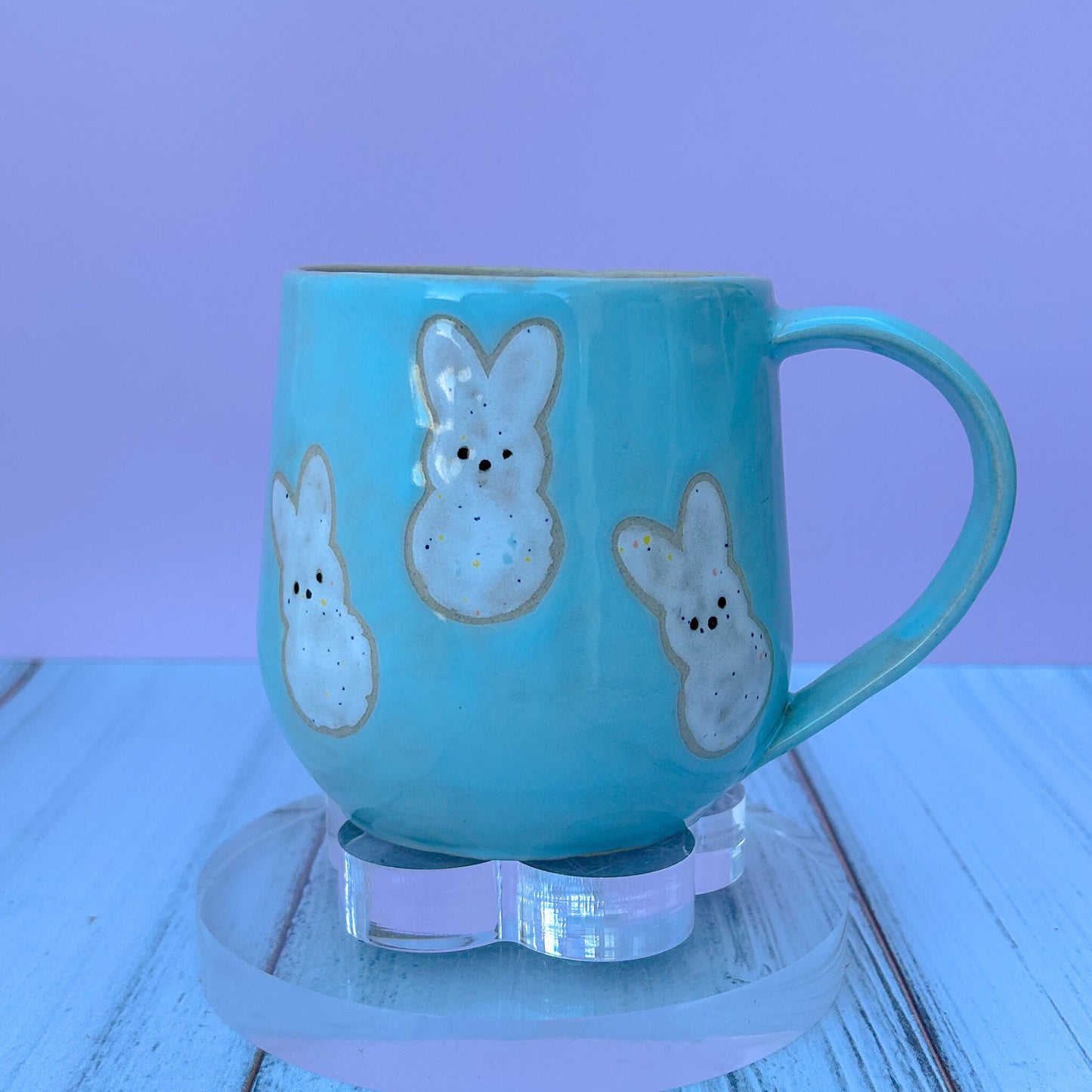 Light Blue Bunny Spring Ceramic Mug, Spring Gift For Her, Retro Spring Mug, Easter Gift for Her, Cute Bunny Mug Handmade, Cute Easter Mugs
