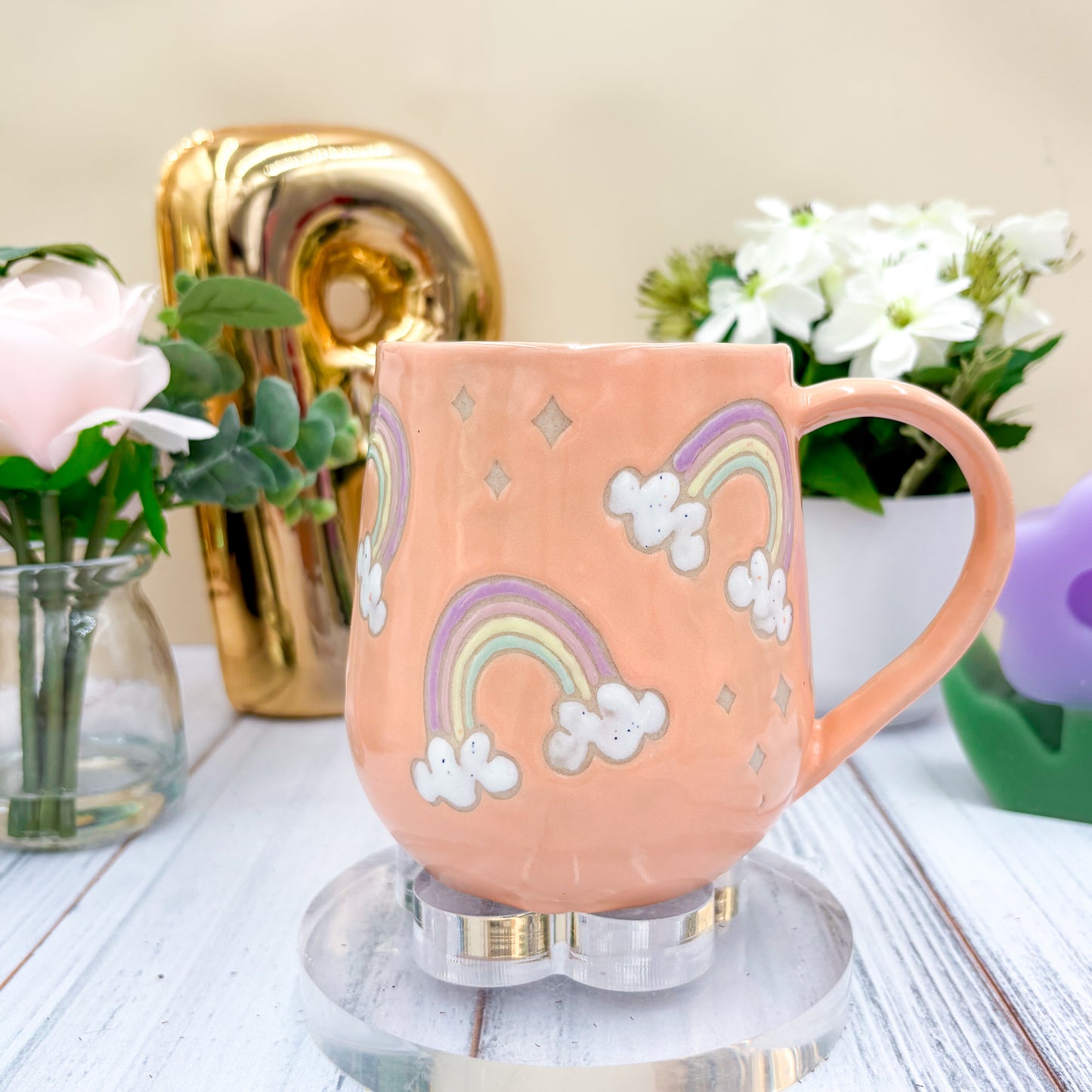 Peach Rainbow 16 Ounce Ceramic Mug