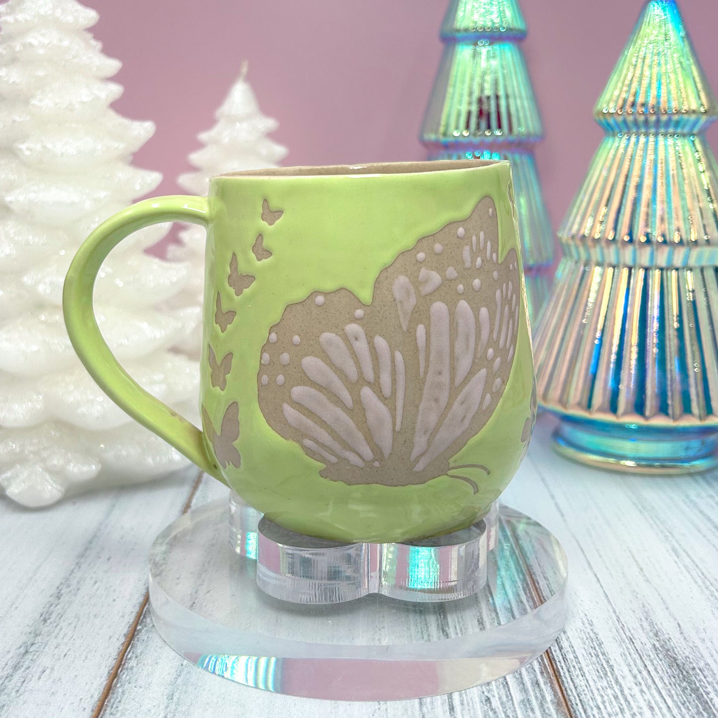 Light Green Butterfly 16 Ounce Ceramic Mug