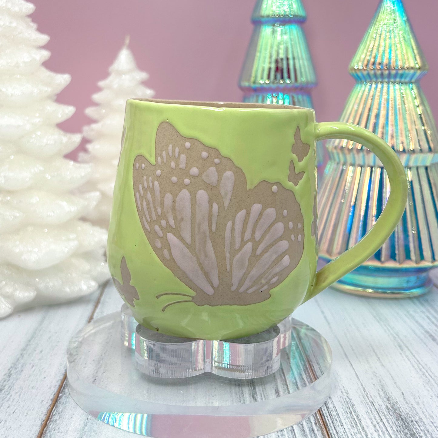 Light Green Butterfly 16 Ounce Ceramic Mug