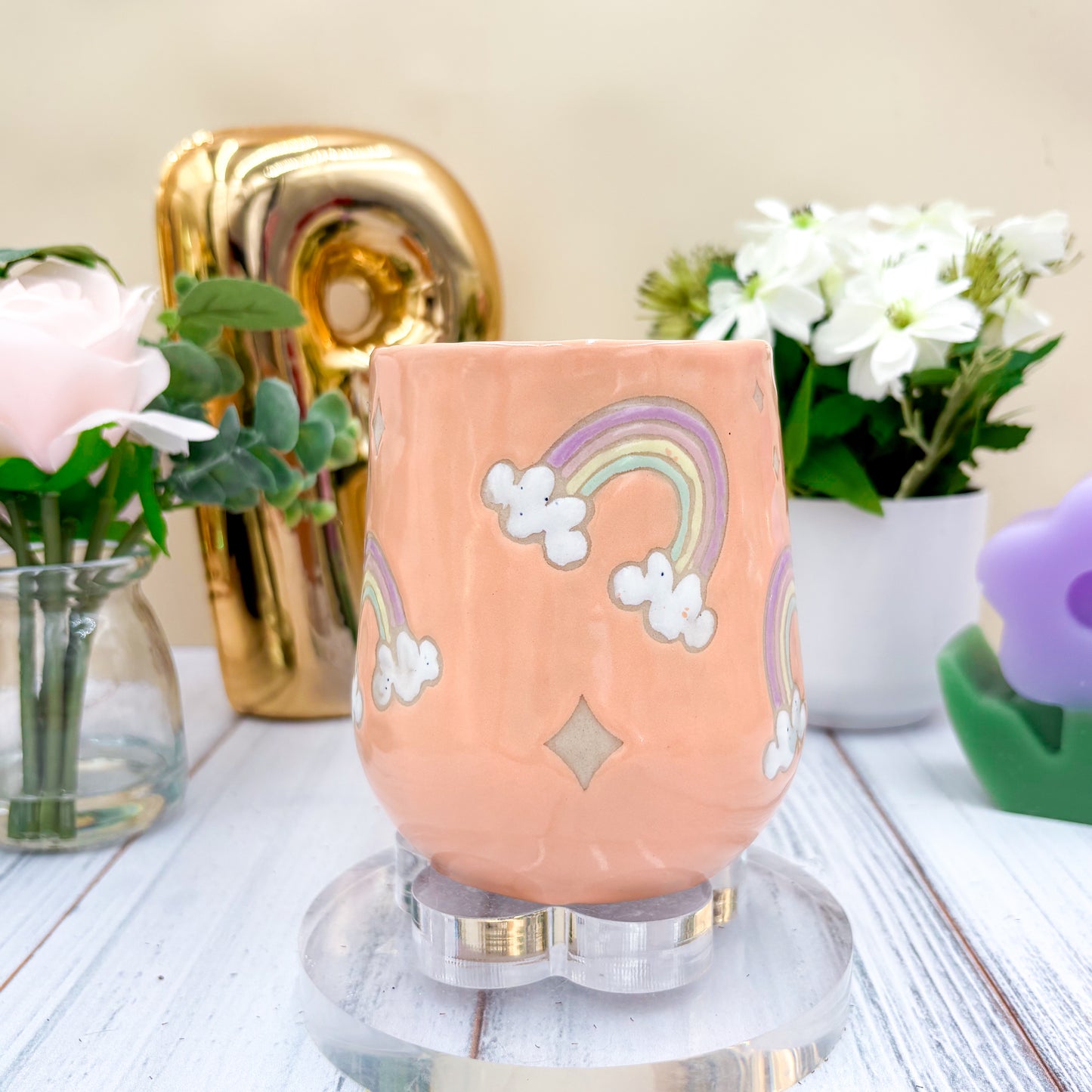 Peach Rainbow 16 Ounce Ceramic Mug