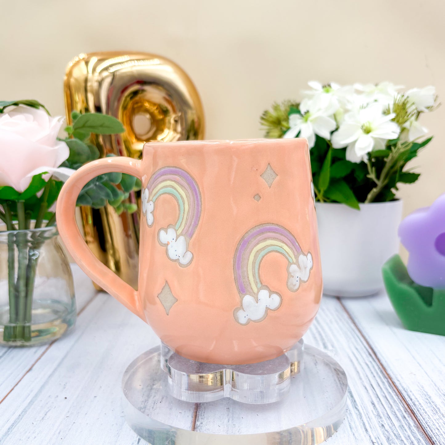 Peach Rainbow 16 Ounce Ceramic Mug