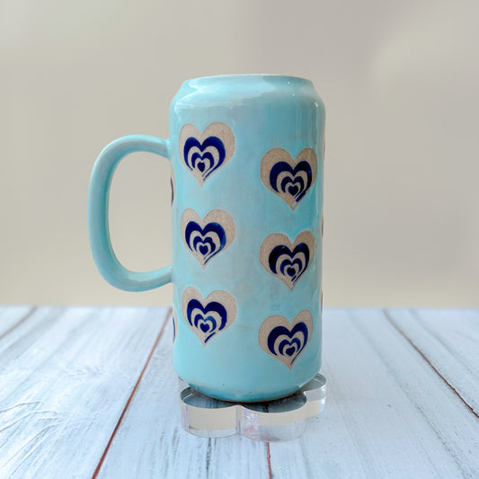 Light Blue Heart Tumbler Ceramic Mug