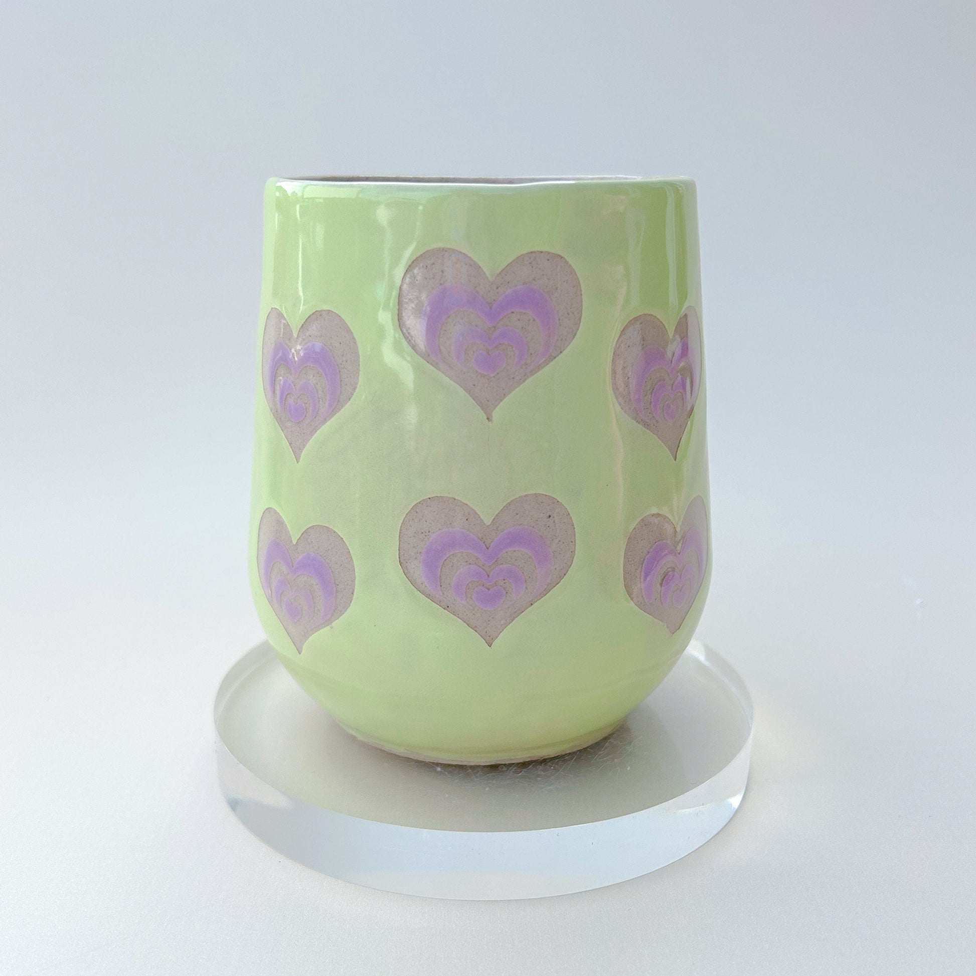 Light Green and Purple Heart 16 Ounce Ceramic Mug