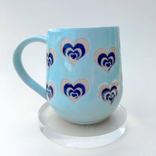 Light Blue Heart 16 Ounce Ceramic Mug