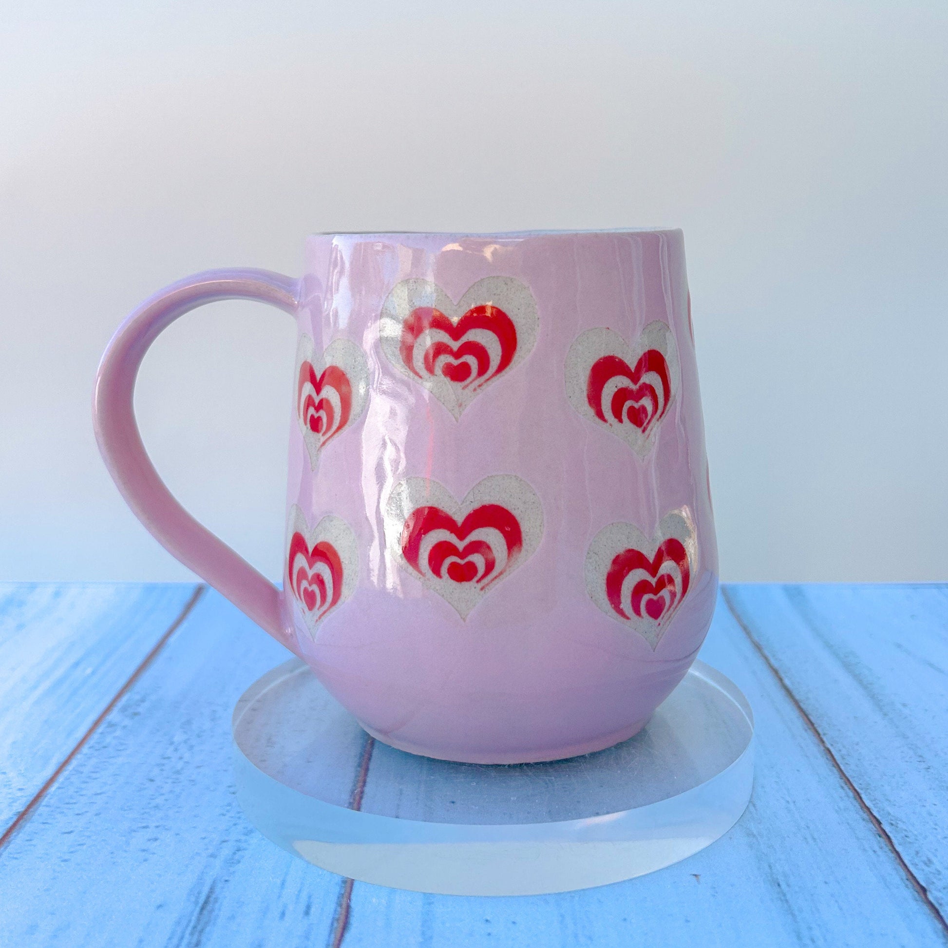 Pink and Red Heart 16 Oz Ceramic Mug