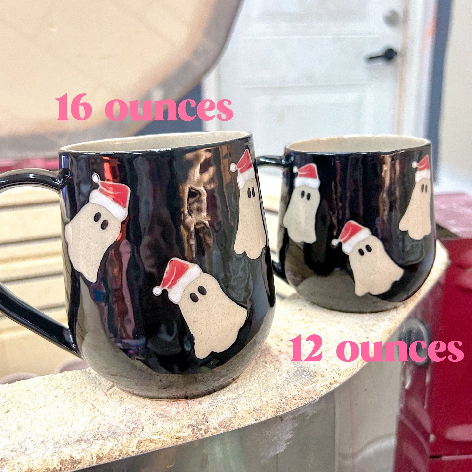 Black Reindeer Ghost Mug, Winter Coffee Mug, Christmas Mug Ceramic Handmade, Stoneware Mug, Holiday Christmas Cup, Cozy Winter Cabin Gift