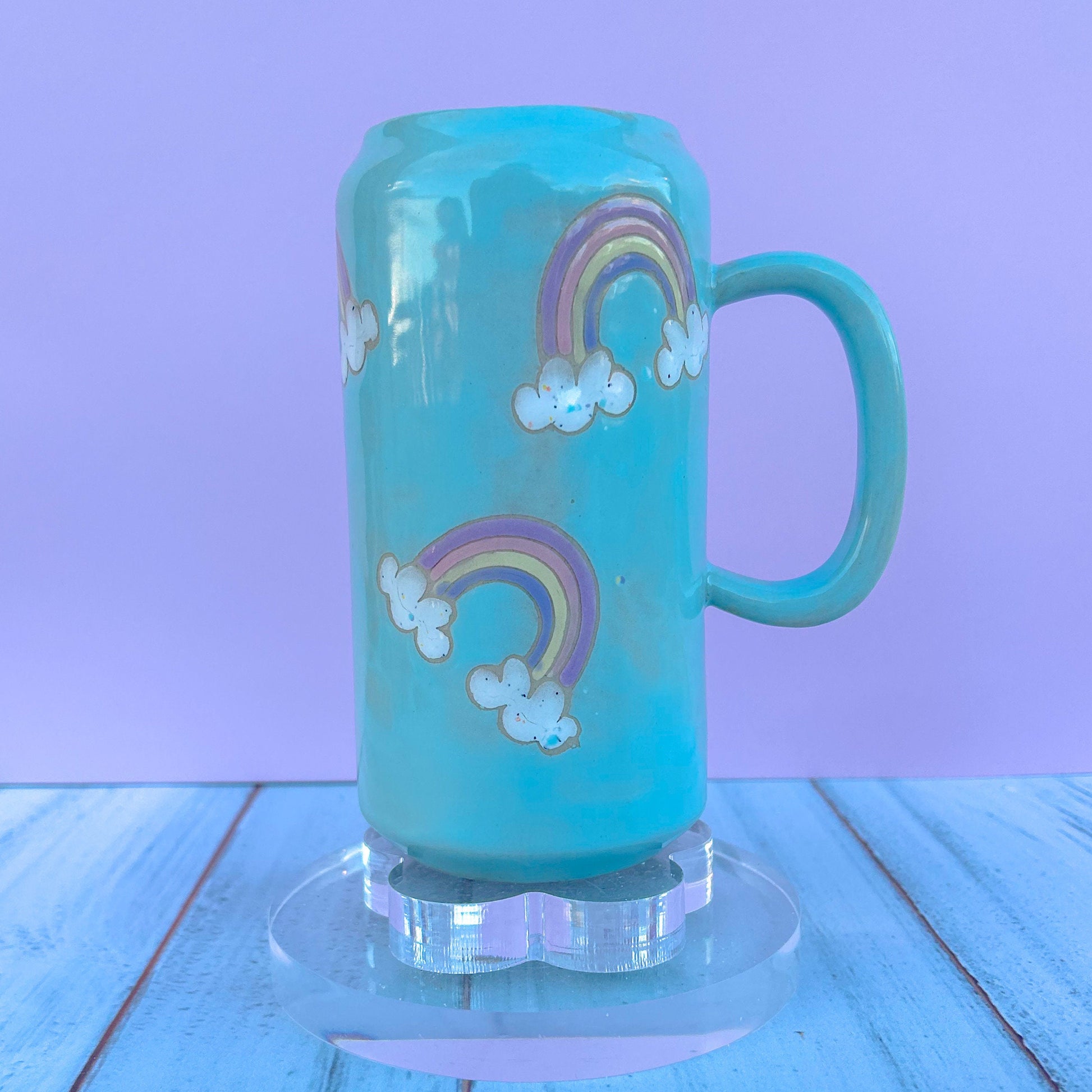 Light Blue Rainbow and Cloud Tumbler Ceramic Mug