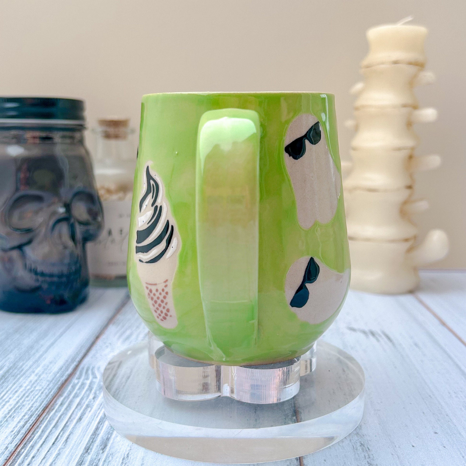 Green Ghost Ice Cream Ceramic Mug, Summer Gift For Her, Retro Summer Mug, Halloween Gift, Spooky Mug Handmade, Cute Summer Mugs