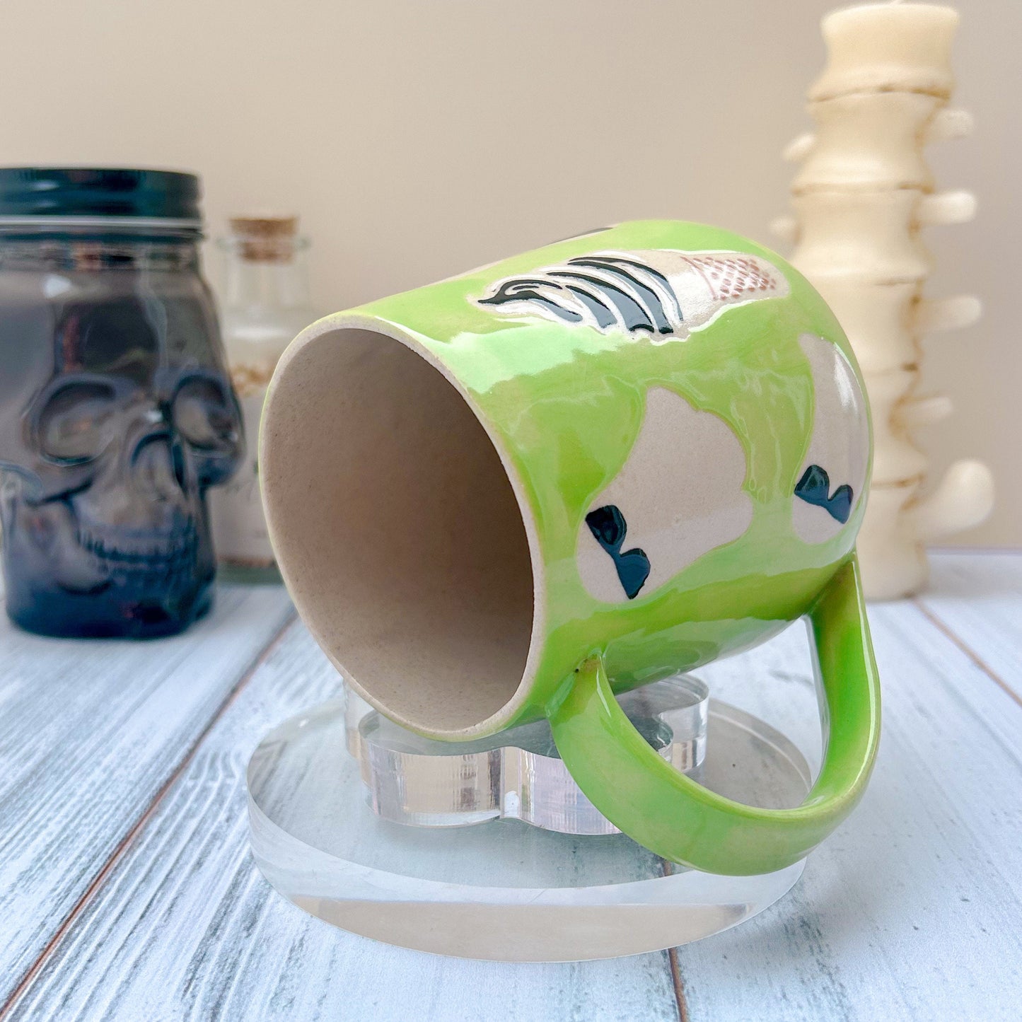 Green Ghost Ice Cream Ceramic Mug, Summer Gift For Her, Retro Summer Mug, Halloween Gift, Spooky Mug Handmade, Cute Summer Mugs
