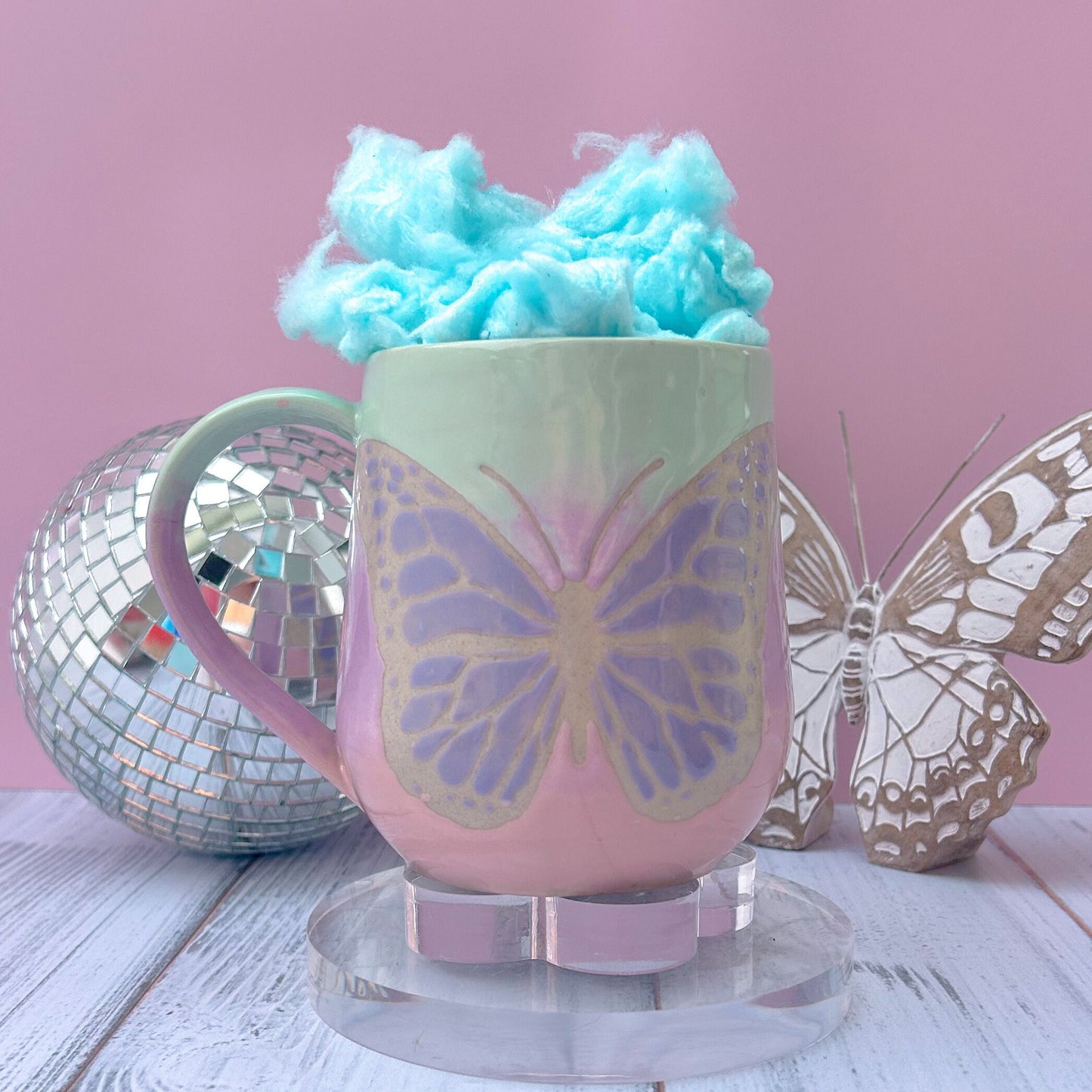 Aqua Ombré Butterfly Ceramic Mug, Handmade Ceramic Mug, Ceramics Pottery Mugs, Stoneware Mug, Large Coffee Mug, Monarch Butterfly Mug