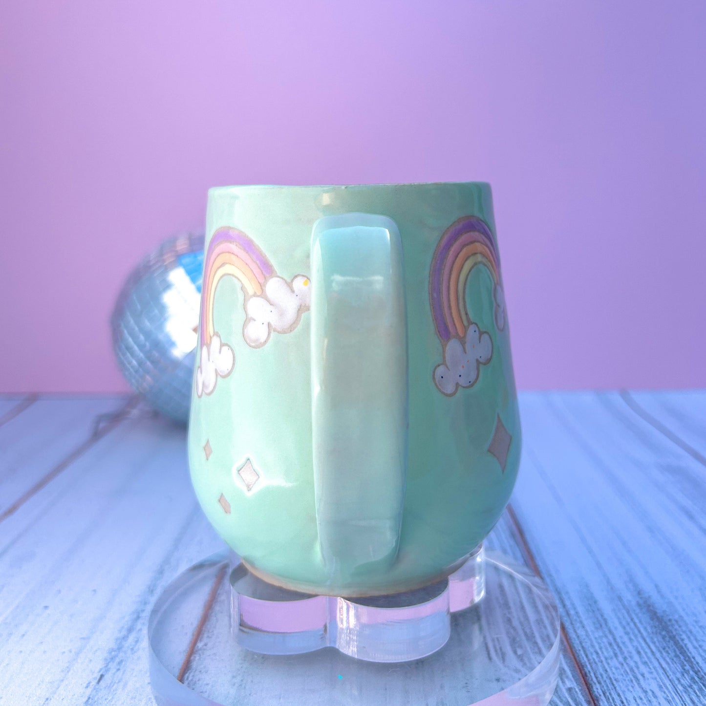 Aqua Rainbow 16 Ounce Ceramic Mug, Rainbow Coffee Mug, Groovy Gift Women, Rainbow Gift For Friend, Cute Mug Handmade, Retro Cup