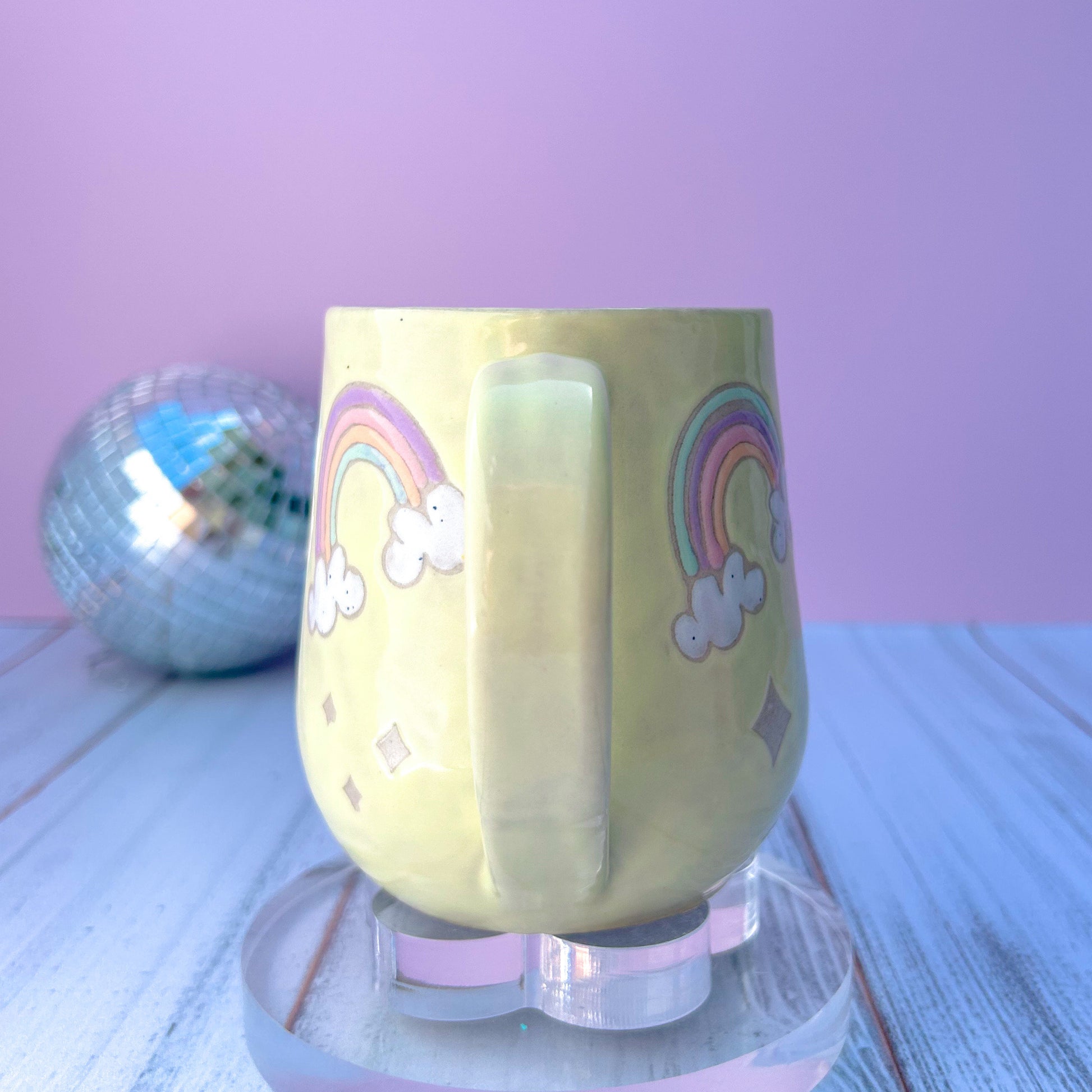 Yellow Rainbow 16 Ounce Ceramic Mug, Rainbow Coffee Mug, Groovy Gift Women, Rainbow Gift For Friend, Cute Mug Handmade, Retro Cup