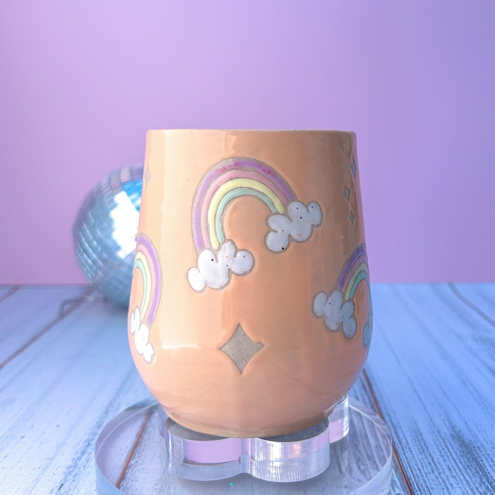 Peach Rainbow 16 Ounce Ceramic Mug, Rainbow Coffee Mug, Groovy Gift Women, Rainbow Gift For Friend, Cute Mug Handmade, Retro Cup