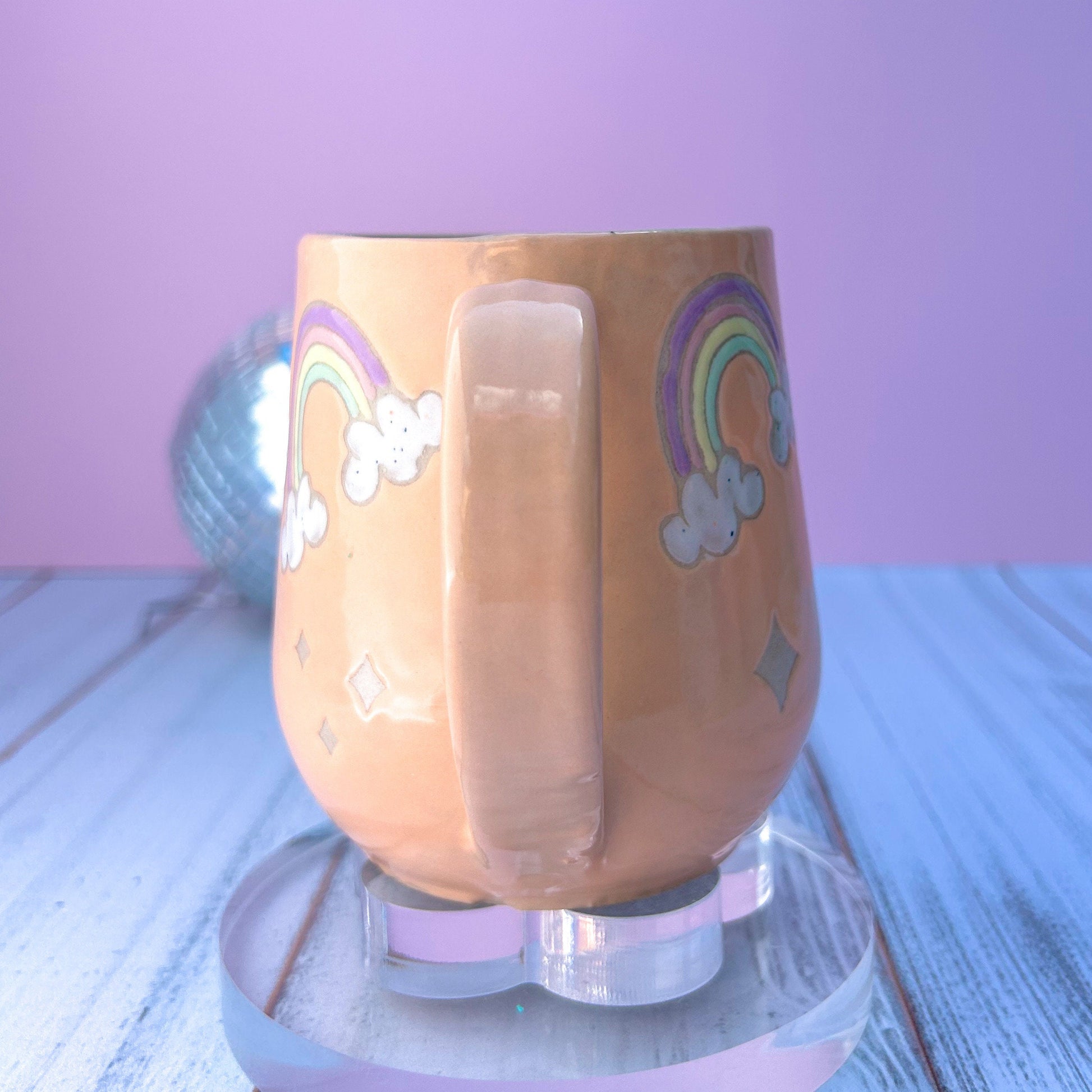 Peach Rainbow 16 Ounce Ceramic Mug, Rainbow Coffee Mug, Groovy Gift Women, Rainbow Gift For Friend, Cute Mug Handmade, Retro Cup