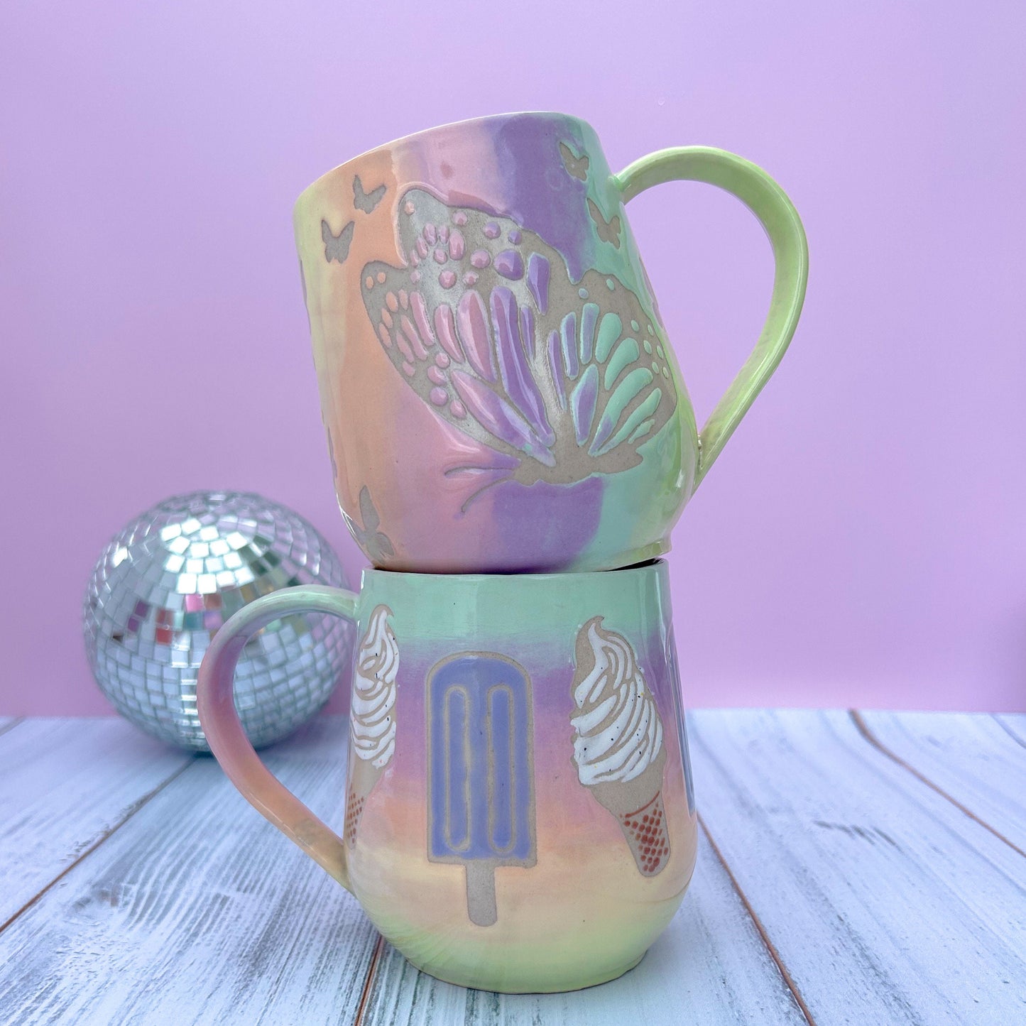 Rainbow Ice Cream Pop Ceramic Mug, Ceramic Mug Handmade, Gardener Gift Idea, Ice Cream Lovers, Ice Cream Mug For Mom, Ice Cream cup