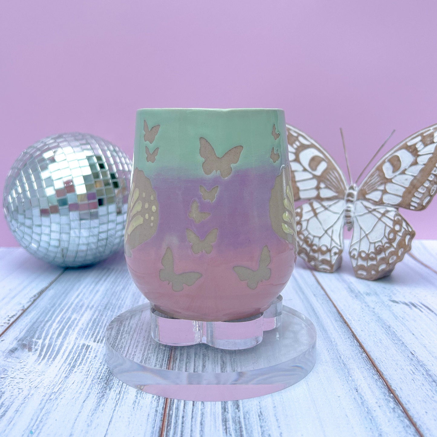 Aqua Ombré Butterfly Ceramic Mug