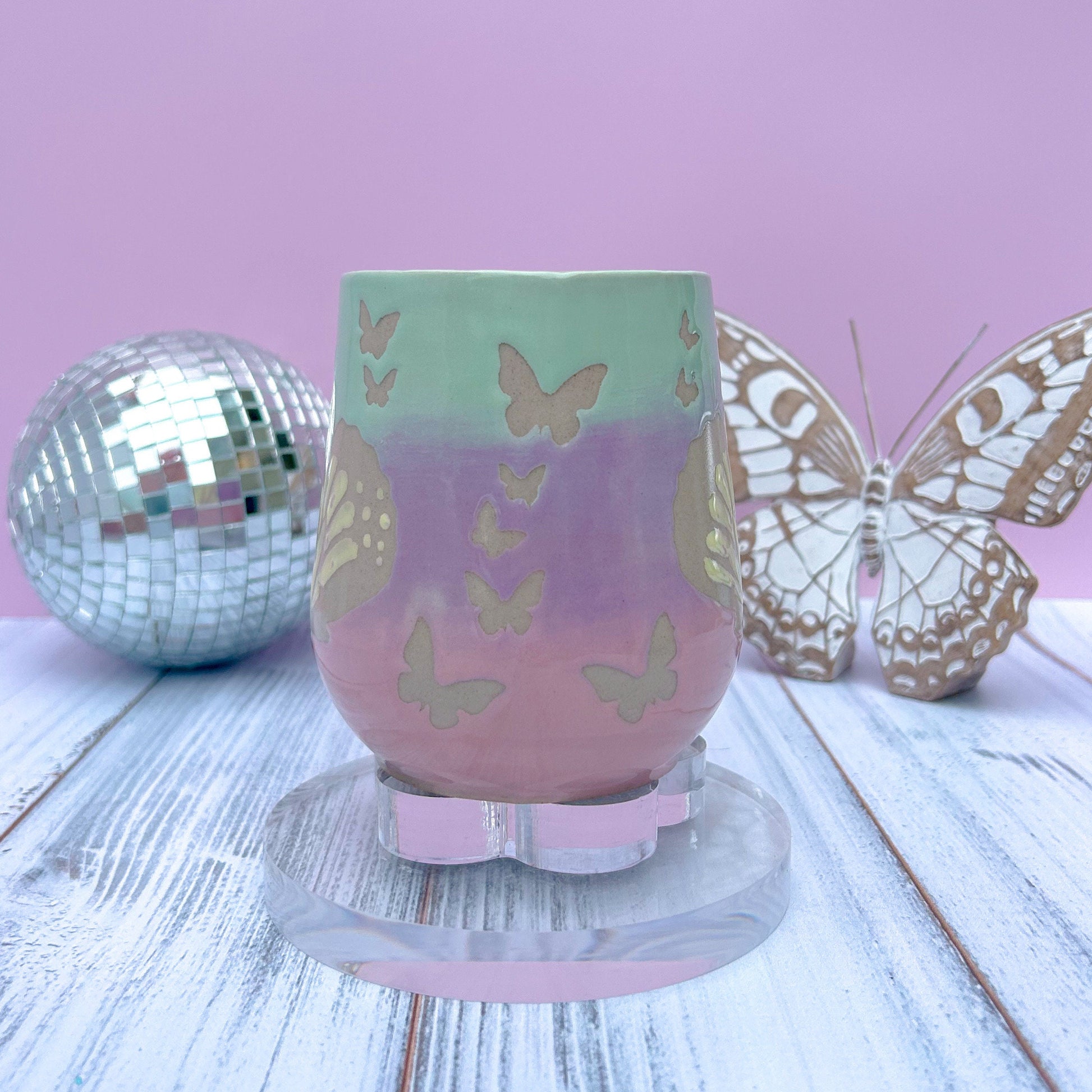 Aqua Ombré Butterfly Ceramic Mug