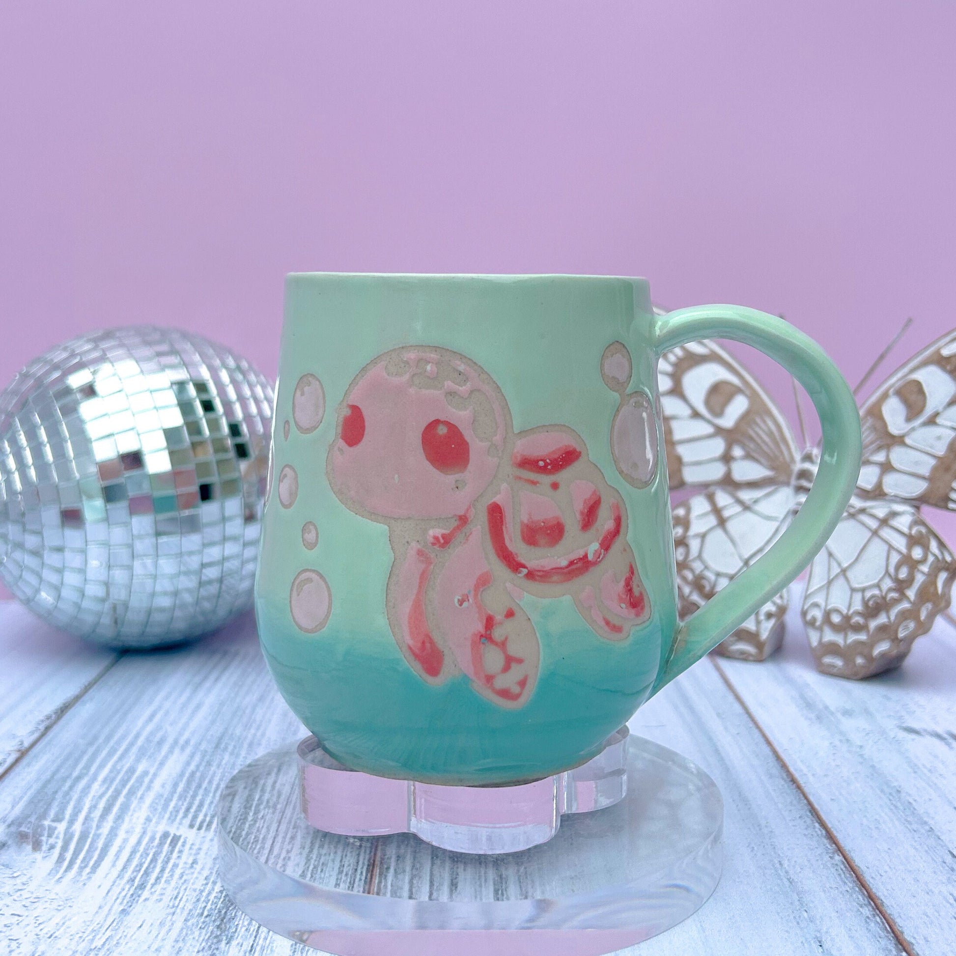Pink Sea Turtle Ceramic Mug, Handmade Mug, Ceramic Ocean Mug, Beach Mug, Coffee Mug Gift for Her, Beach Lover Mug for Her, Ocean Gift Her