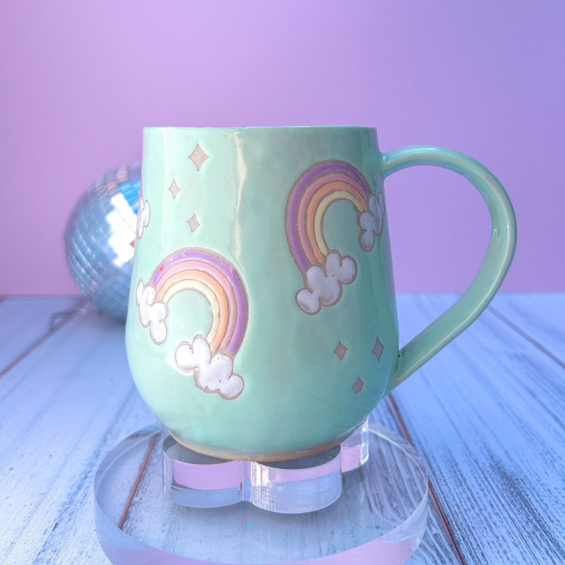 Aqua Rainbow 16 Ounce Ceramic Mug, Rainbow Coffee Mug, Groovy Gift Women, Rainbow Gift For Friend, Cute Mug Handmade, Retro Cup