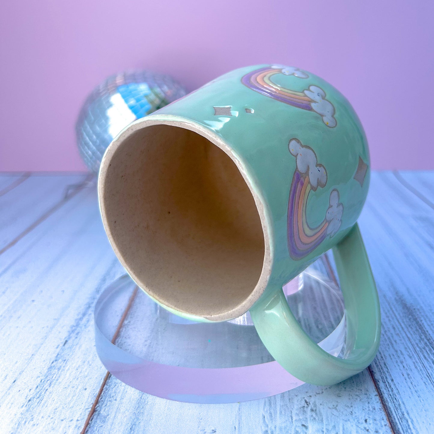 Aqua Rainbow 16 Ounce Ceramic Mug, Rainbow Coffee Mug, Groovy Gift Women, Rainbow Gift For Friend, Cute Mug Handmade, Retro Cup