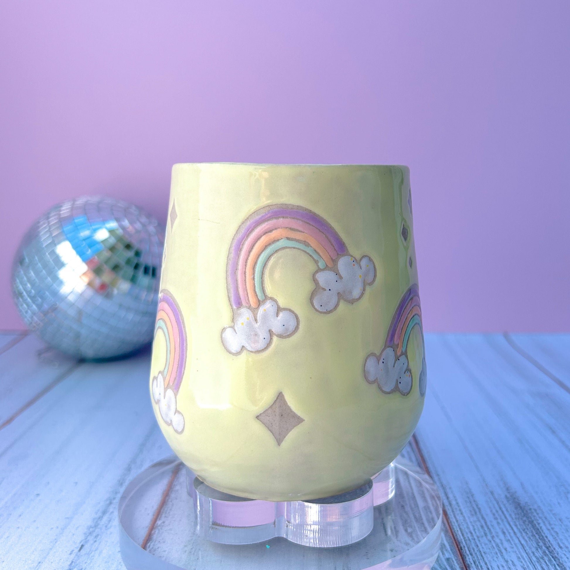 Yellow Rainbow 16 Ounce Ceramic Mug, Rainbow Coffee Mug, Groovy Gift Women, Rainbow Gift For Friend, Cute Mug Handmade, Retro Cup