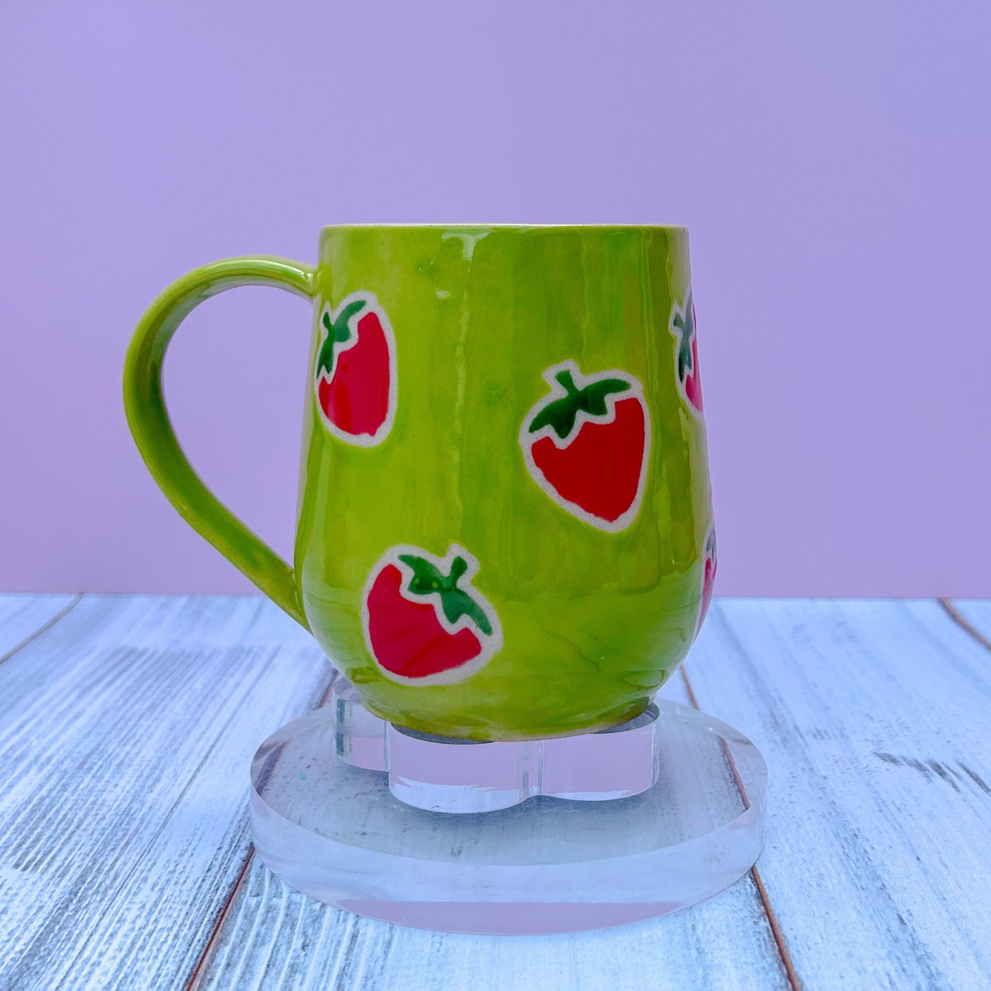 Green Strawberry Ceramic Mug, Berry Mug Handmade, Gardener Gift Idea, Strawberry Lovers, Berry Mug For Mom, Gift for Wife, Strawberries cup