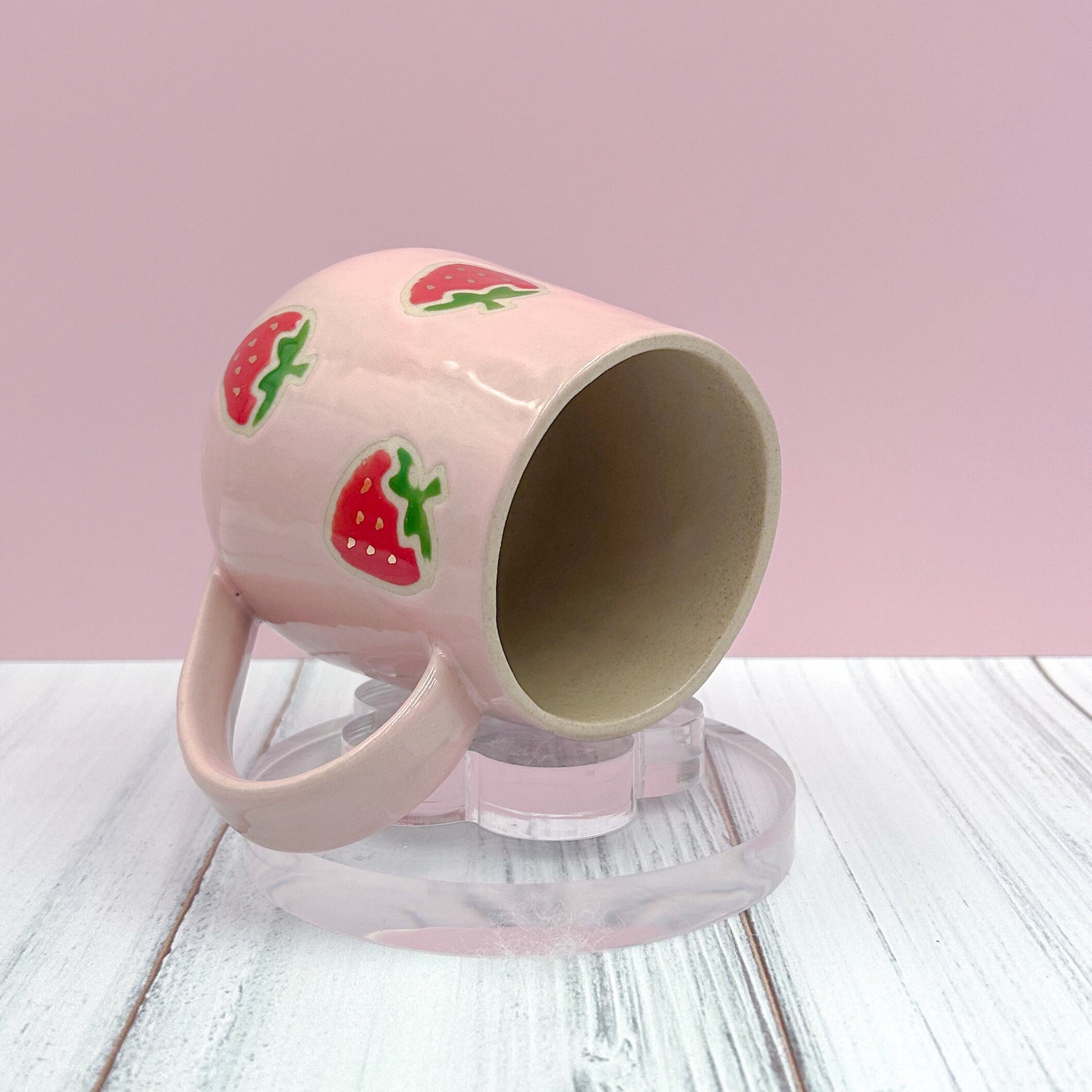 Pink Gold Strawberry Ceramic Mug, Mug Handmade, Gardener Gift Idea, Strawberry Lovers, Berry Mug For Mom, Gift for Wife, Strawberries cup