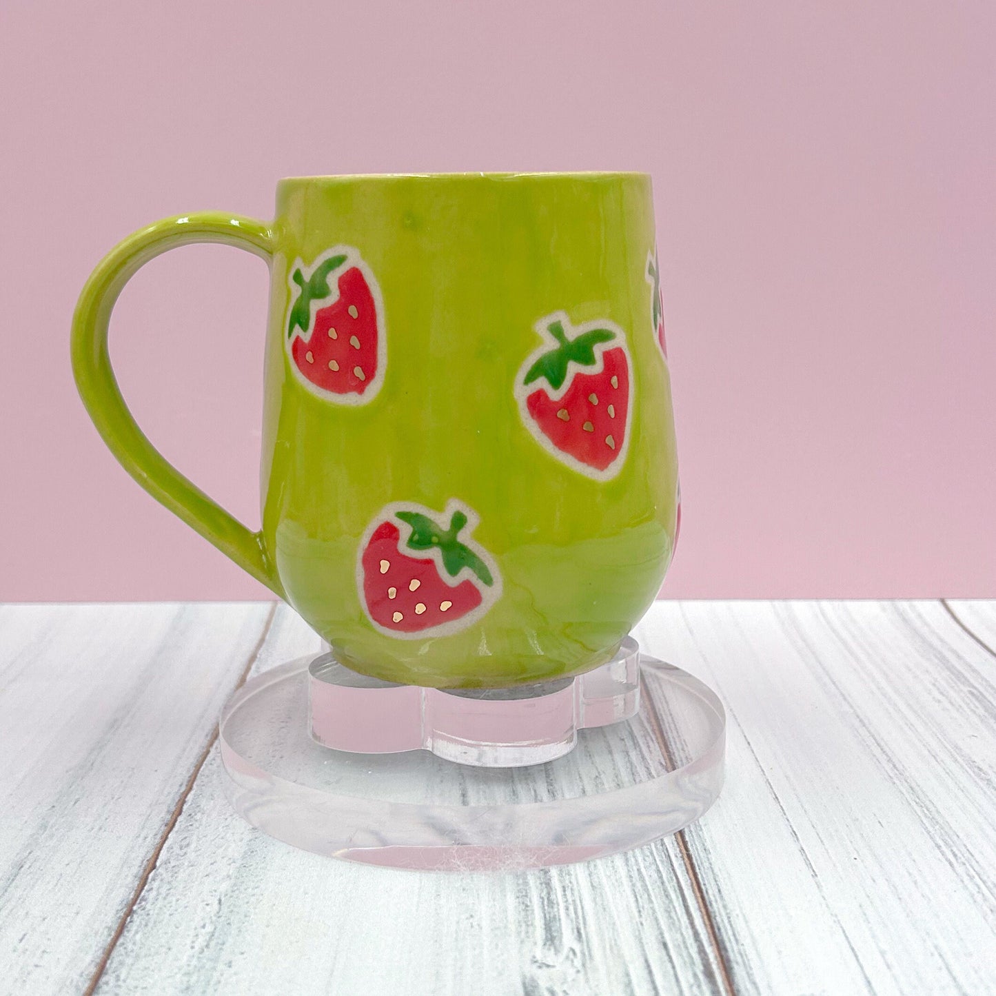 Green Gold Strawberry Ceramic Mug, Mug Handmade, Gardener Gift Idea, Strawberry Lovers, Berry Mug For Mom, Gift for Wife, Strawberries cup