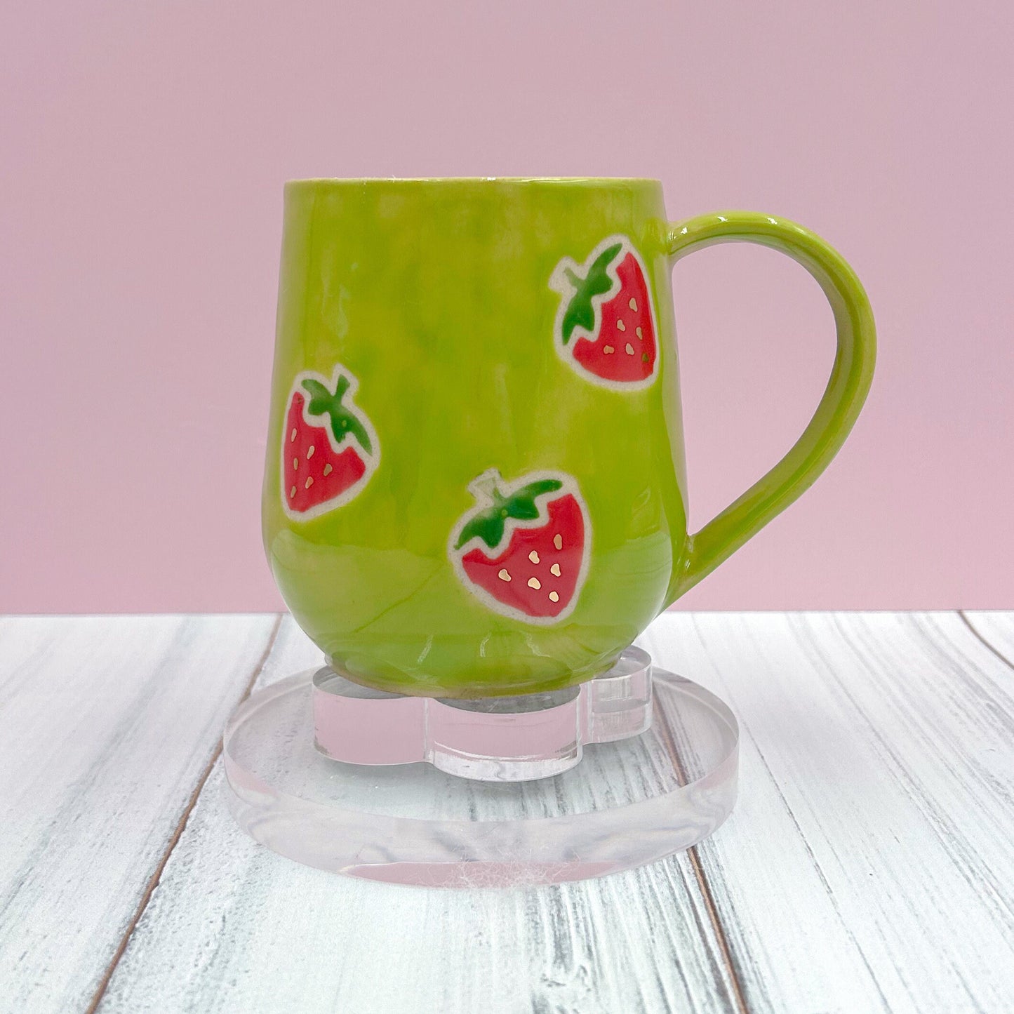 Green Gold Strawberry Ceramic Mug, Mug Handmade, Gardener Gift Idea, Strawberry Lovers, Berry Mug For Mom, Gift for Wife, Strawberries cup