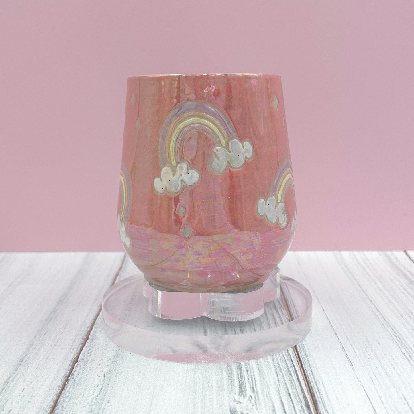 Opalescent Coral Rainbow Ceramic Mug, Rainbow Coffee Mug, Groovy Gift Women, Rainbow Gift For Friend, Cute Handmade Mug, Retro Ceramic Cup