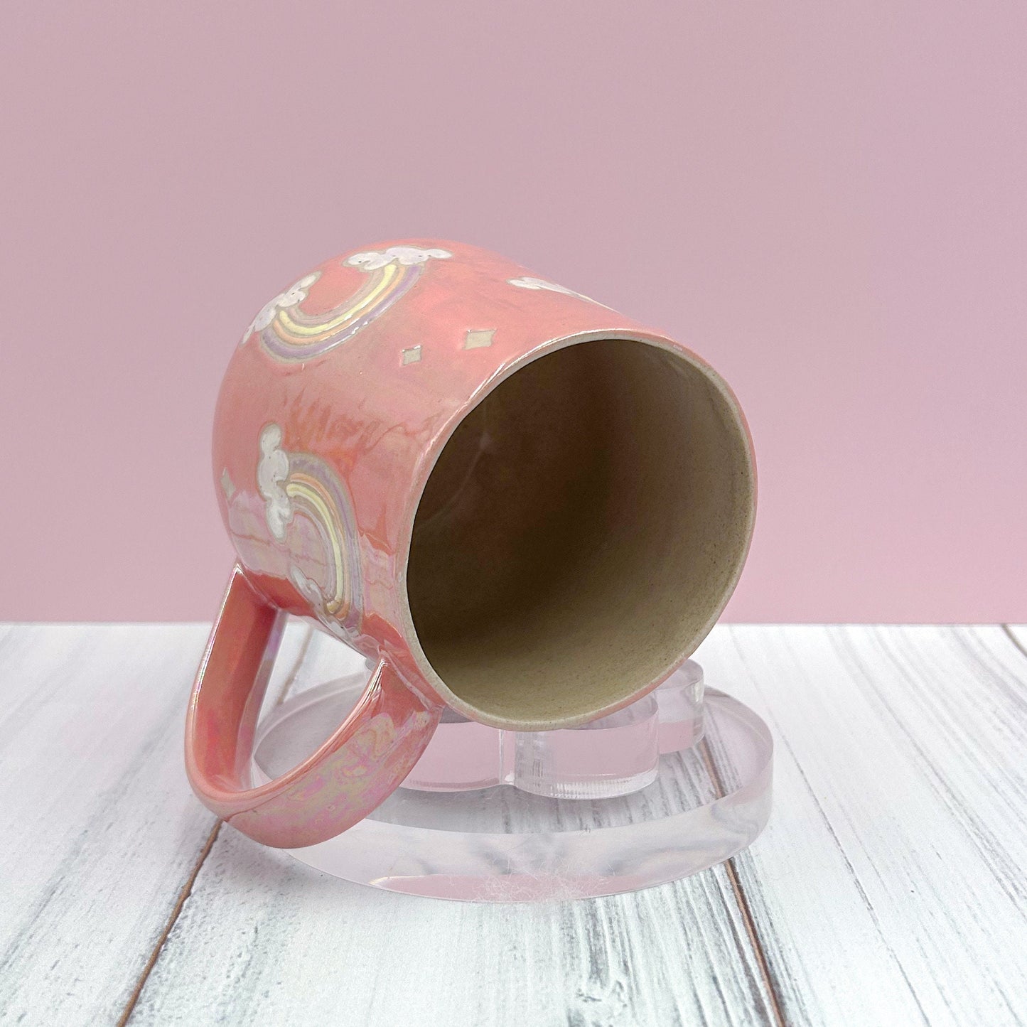 Opalescent Coral Rainbow Ceramic Mug, Rainbow Coffee Mug, Groovy Gift Women, Rainbow Gift For Friend, Cute Handmade Mug, Retro Ceramic Cup