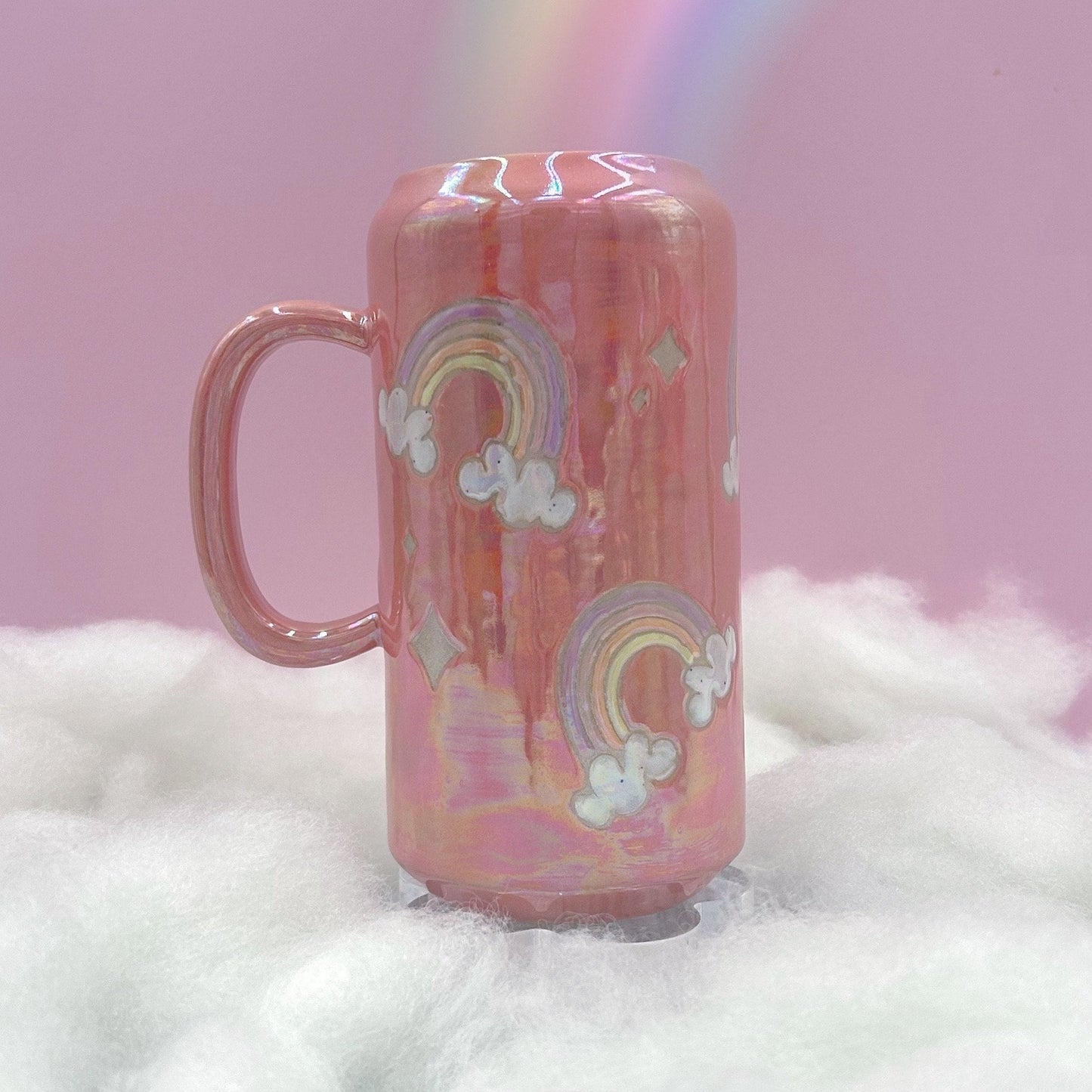 Opalescent Coral Rainbow Tumbler Ceramic Mug, Rainbow Beer Can Glass Tumbler, Rainbow Gift For Her, Handmade Mug, Retro Ceramic Cup