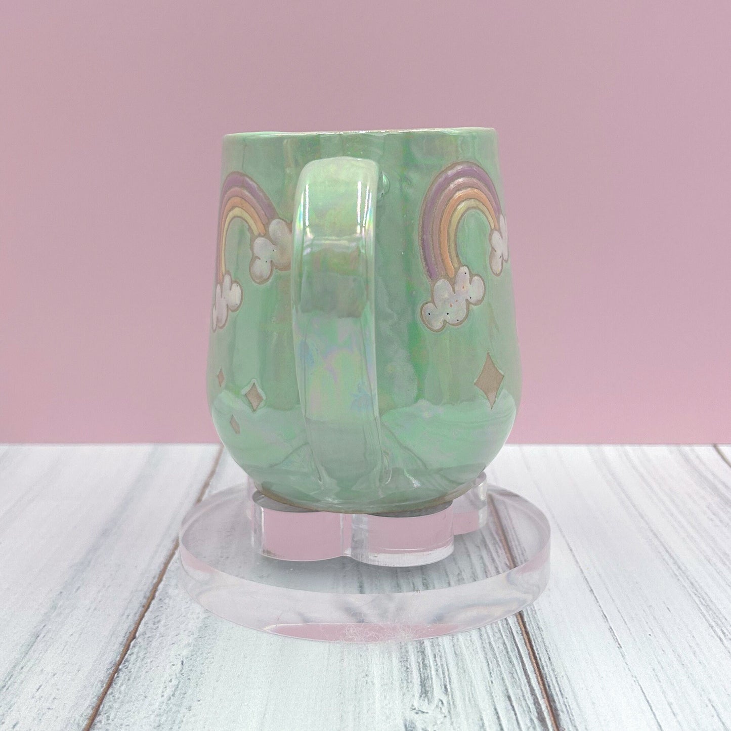 Opalescent Aqua Rainbow 16 Ounce Ceramic Mug, Rainbow Coffee Mug, Groovy Gift Women, Rainbow Gift For Friend, Cute Mug Handmade, Retro Cup