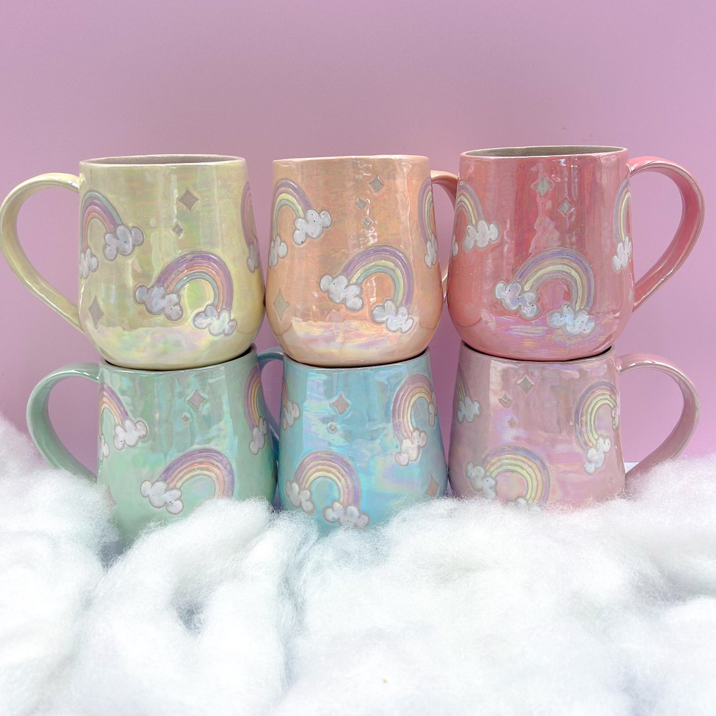 Opalescent Yellow Rainbow 16 Ounce Ceramic Mug, Rainbow Coffee Mug, Groovy Gift Women, Rainbow Gift For Friend, Cute Mug Handmade, Retro Cup