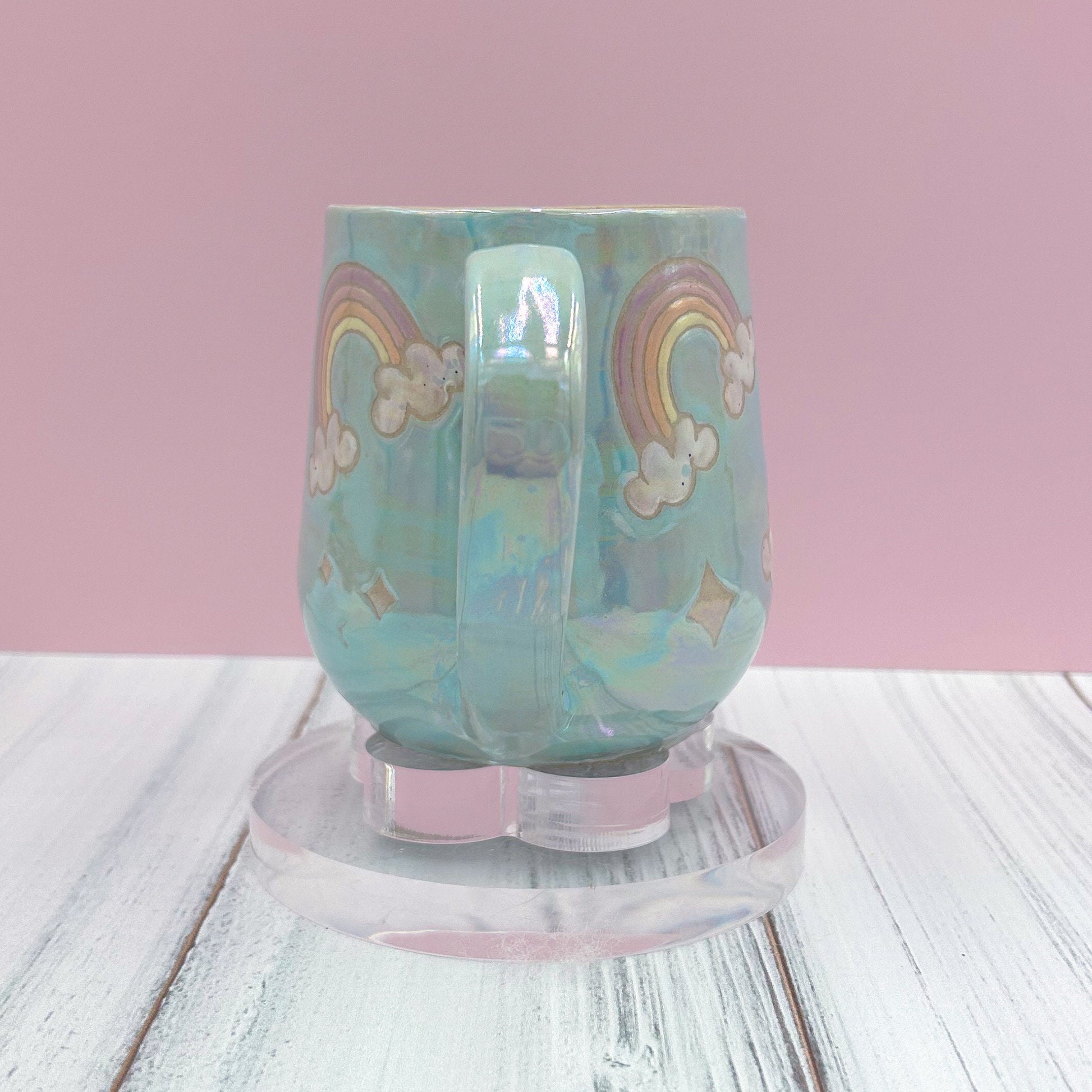 Light Blue Opalescent Rainbow Ceramic Mug, Rainbow Coffee Mug, Groovy Gift for Women, Rainbow Gift For Friend, Cute Mug Handmade, Retro Cup