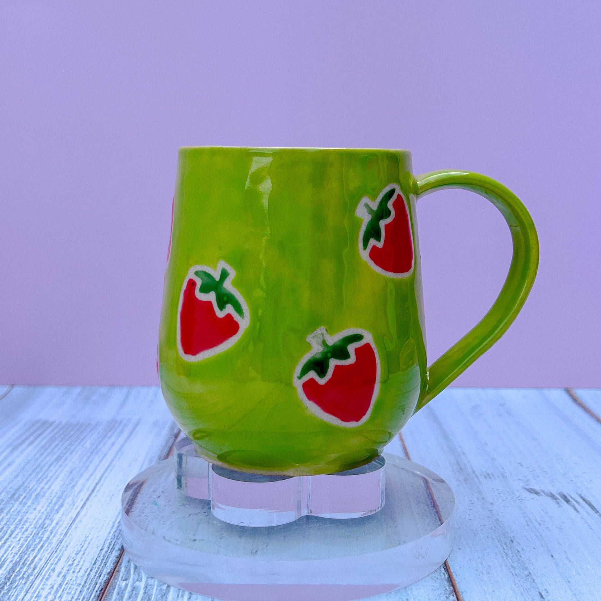 Green Strawberry Ceramic Mug, Berry Mug Handmade, Gardener Gift Idea, Strawberry Lovers, Berry Mug For Mom, Gift for Wife, Strawberries cup