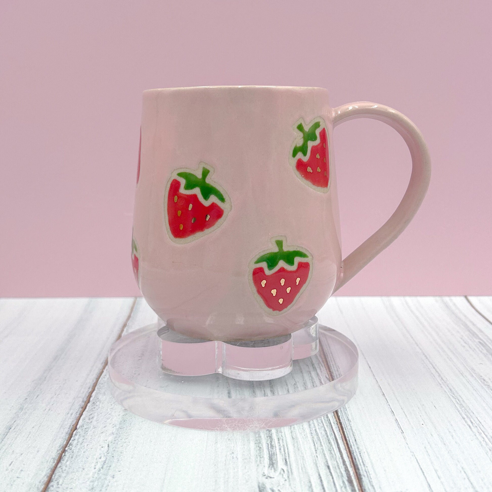 Pink Gold Strawberry Ceramic Mug, Mug Handmade, Gardener Gift Idea, Strawberry Lovers, Berry Mug For Mom, Gift for Wife, Strawberries cup