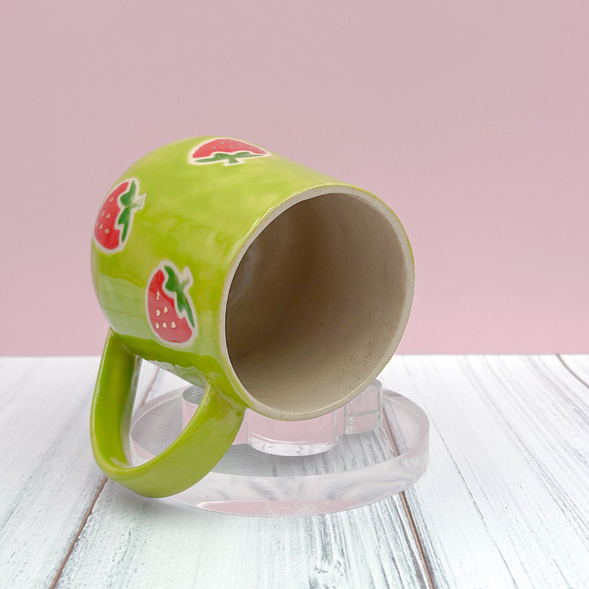 Green Gold Strawberry Ceramic Mug, Mug Handmade, Gardener Gift Idea, Strawberry Lovers, Berry Mug For Mom, Gift for Wife, Strawberries cup