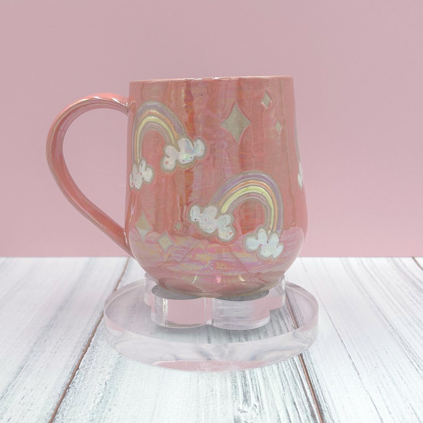 Opalescent Coral Rainbow Ceramic Mug, Rainbow Coffee Mug, Groovy Gift Women, Rainbow Gift For Friend, Cute Handmade Mug, Retro Ceramic Cup