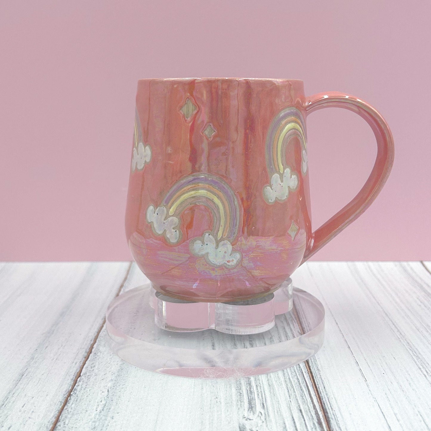 Opalescent Coral Rainbow Ceramic Mug, Rainbow Coffee Mug, Groovy Gift Women, Rainbow Gift For Friend, Cute Handmade Mug, Retro Ceramic Cup