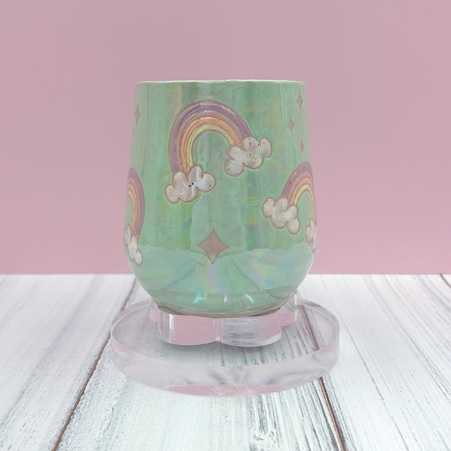 Opalescent Aqua Rainbow 16 Ounce Ceramic Mug, Rainbow Coffee Mug, Groovy Gift Women, Rainbow Gift For Friend, Cute Mug Handmade, Retro Cup