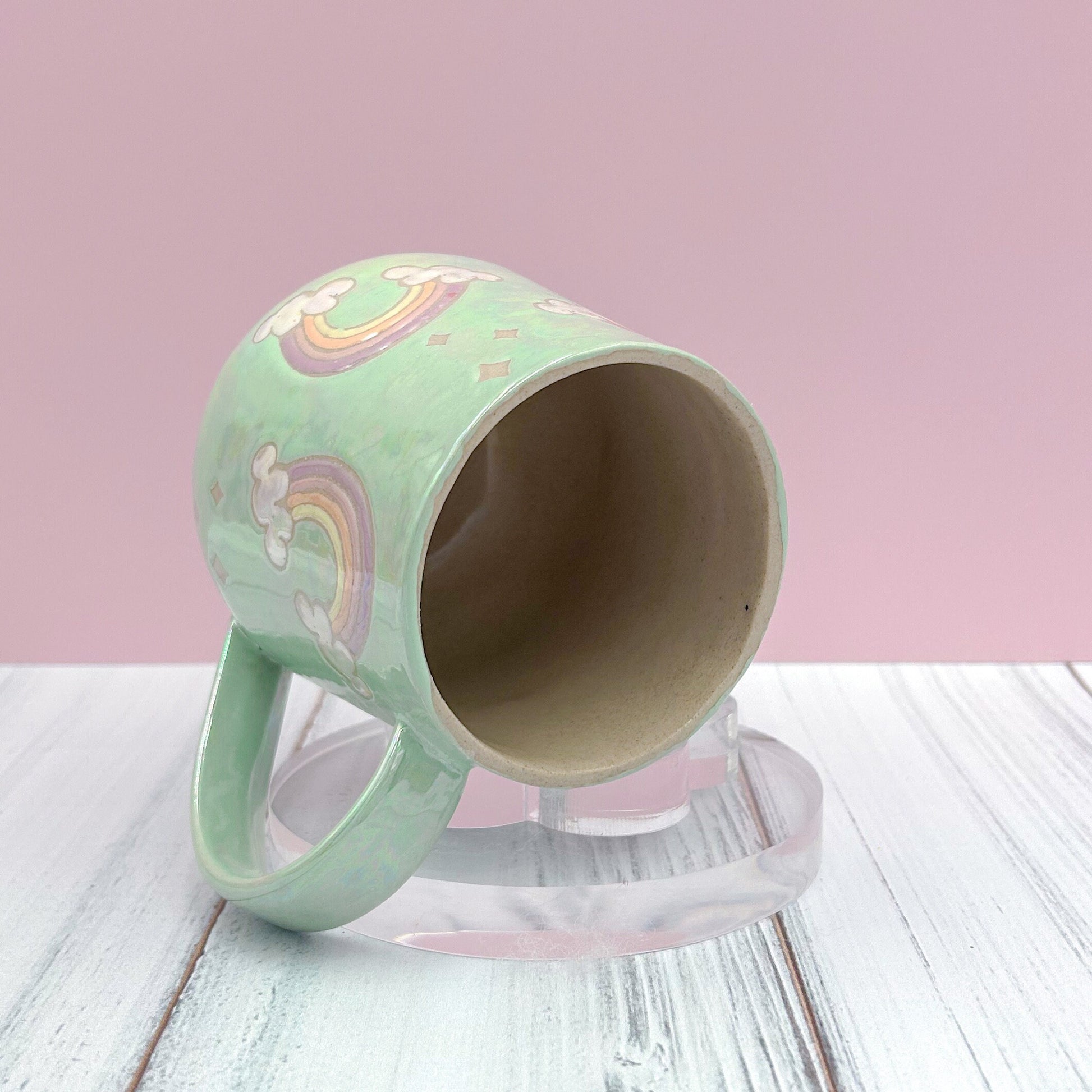 Opalescent Aqua Rainbow 16 Ounce Ceramic Mug, Rainbow Coffee Mug, Groovy Gift Women, Rainbow Gift For Friend, Cute Mug Handmade, Retro Cup