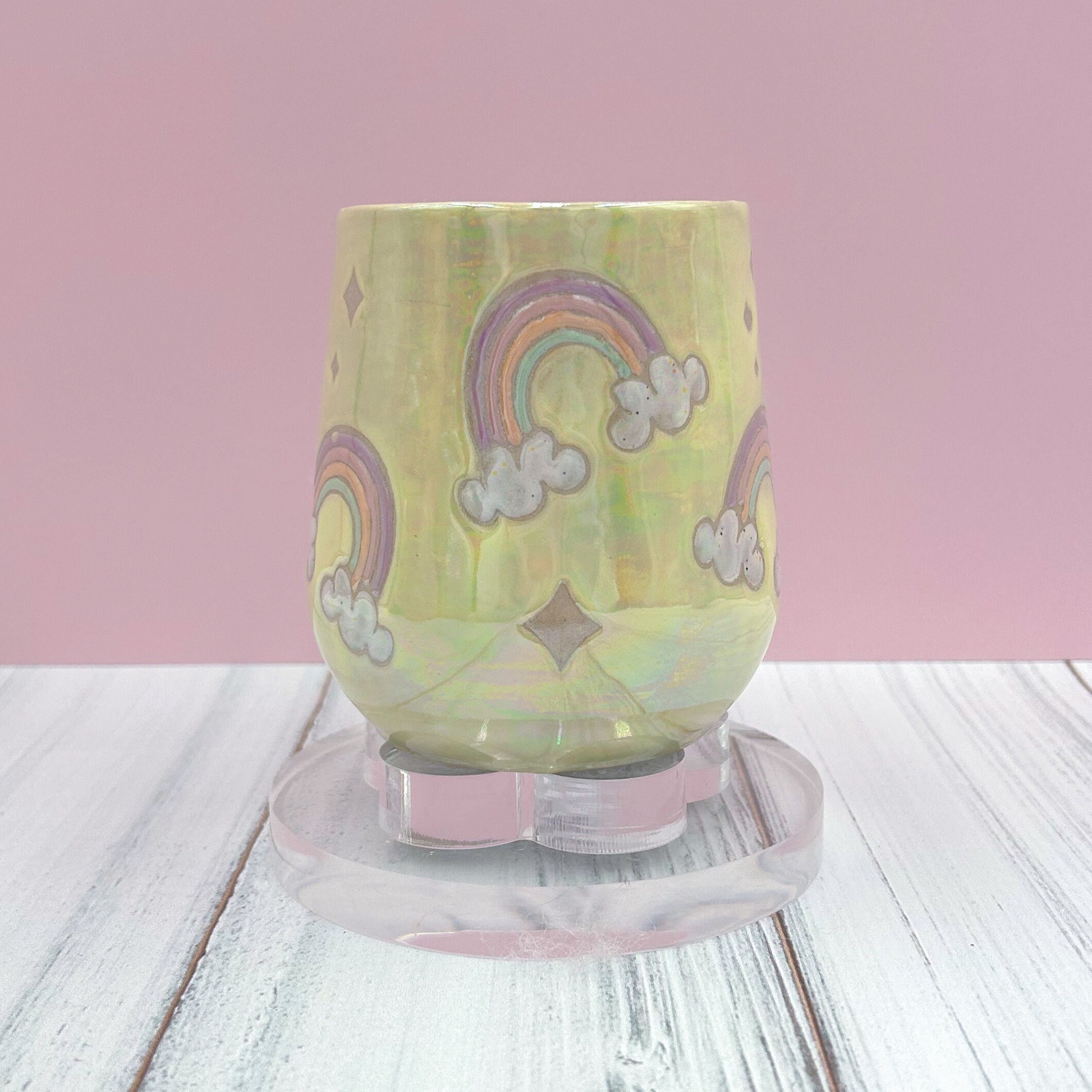 Opalescent Yellow Rainbow 16 Ounce Ceramic Mug, Rainbow Coffee Mug, Groovy Gift Women, Rainbow Gift For Friend, Cute Mug Handmade, Retro Cup