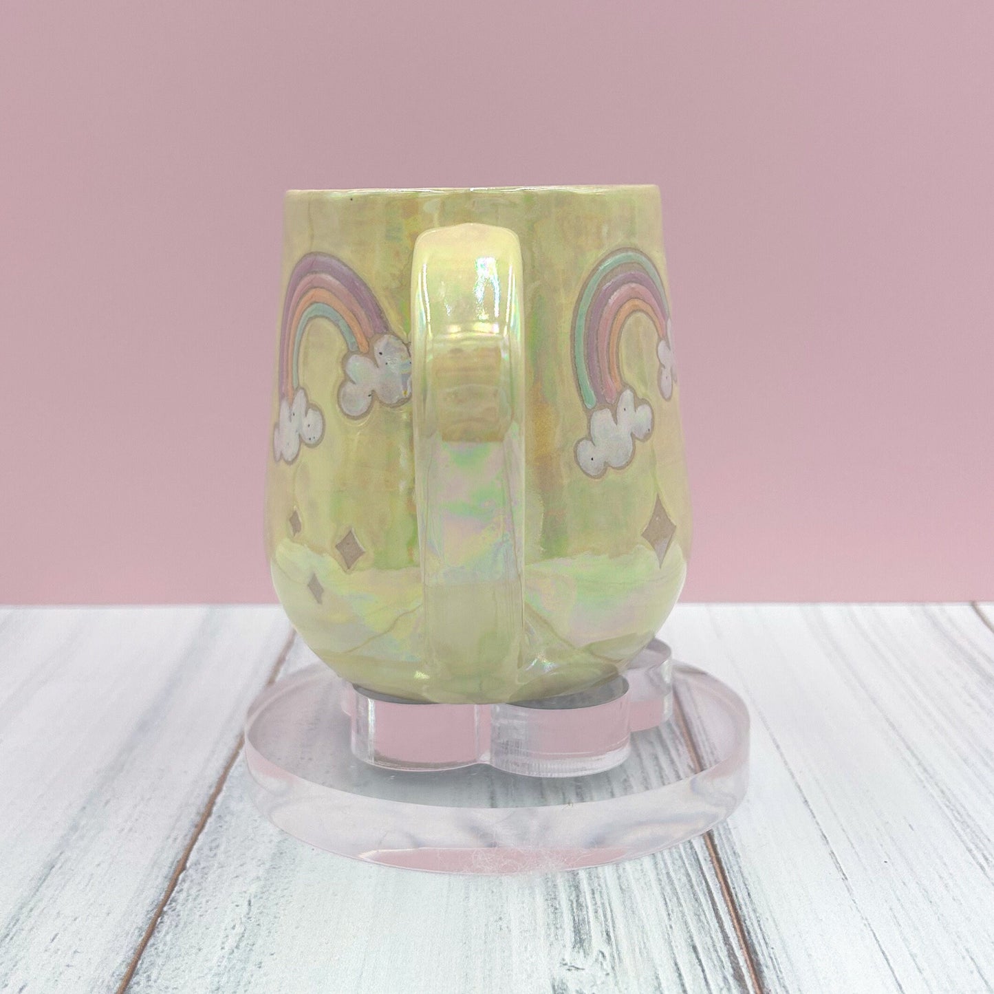 Opalescent Yellow Rainbow 16 Ounce Ceramic Mug, Rainbow Coffee Mug, Groovy Gift Women, Rainbow Gift For Friend, Cute Mug Handmade, Retro Cup