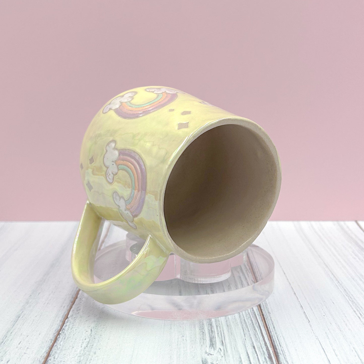 Opalescent Yellow Rainbow 16 Ounce Ceramic Mug, Rainbow Coffee Mug, Groovy Gift Women, Rainbow Gift For Friend, Cute Mug Handmade, Retro Cup