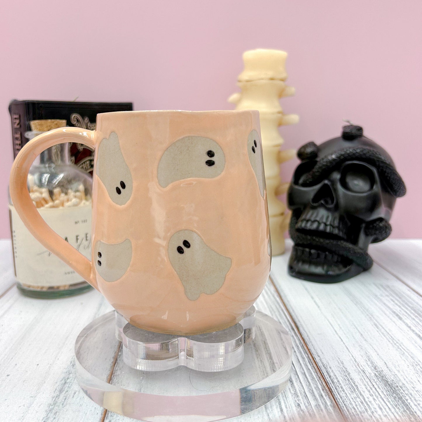 Peach Ghost Ceramic Mug, Autumn Gift For Her, Retro Fall Mug, Halloween Gift, Spooky Mug Handmade, Cute Autumn Mugs, Cozy Fall Gift